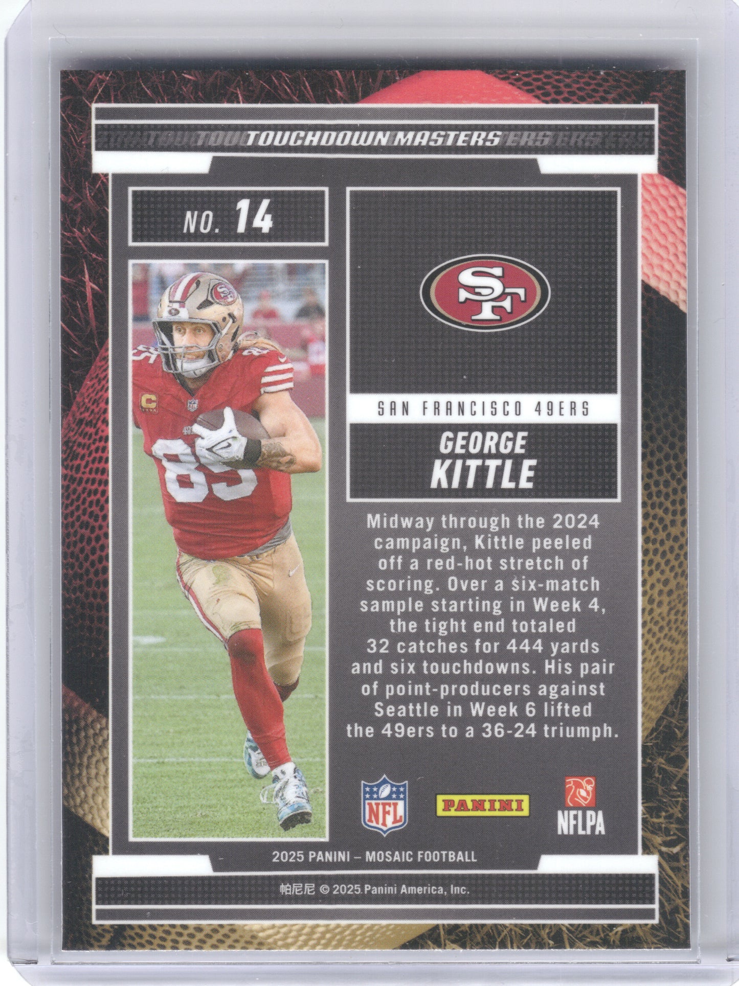 2025 Panini Mosaic #14 George Kittle Touchdown Masters San Francisco 49ers