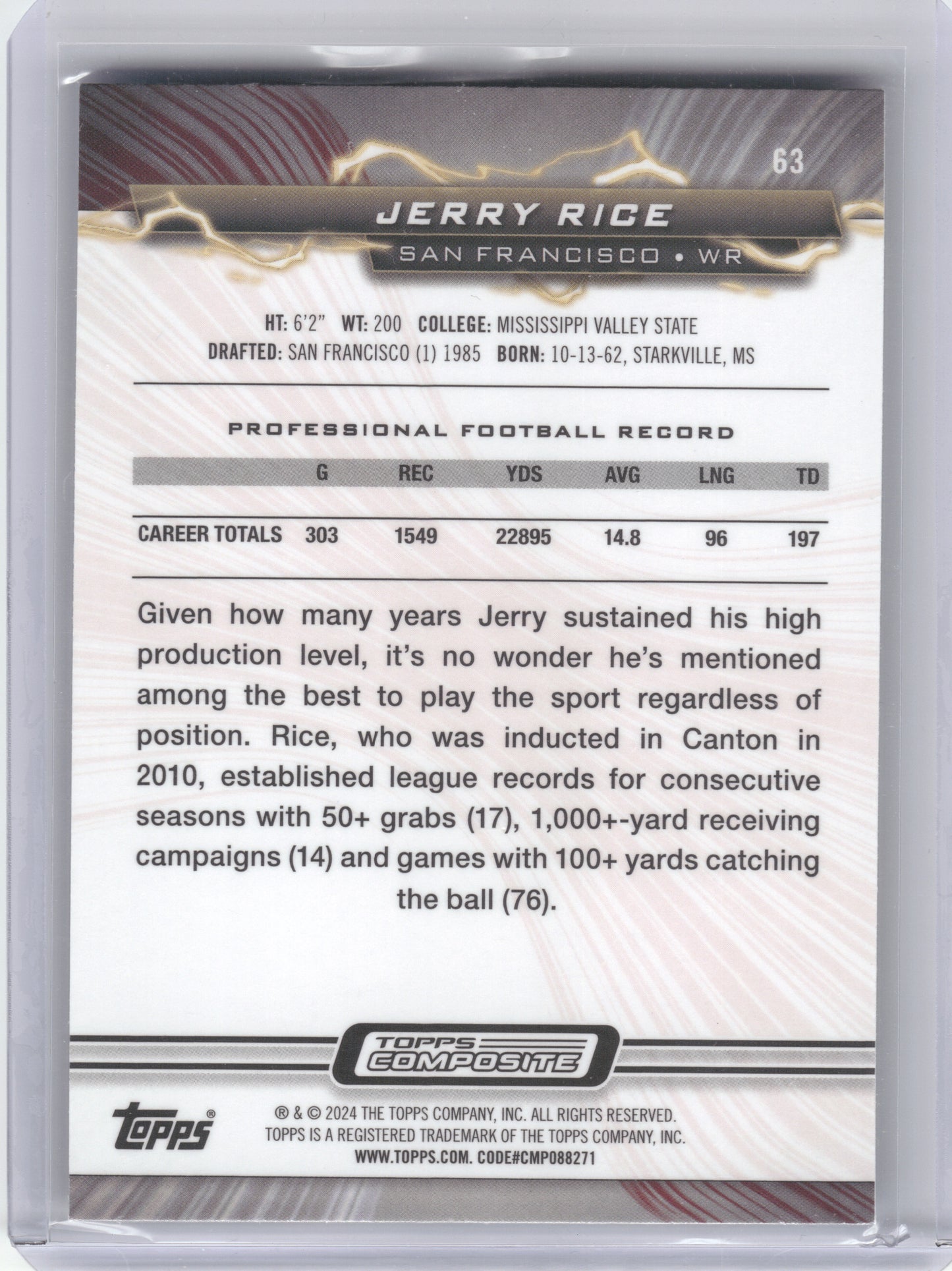 2023 Topps Composite #63 Jerry Rice Resurgence Sky Blue and Pink Shock San Francisco 49ers