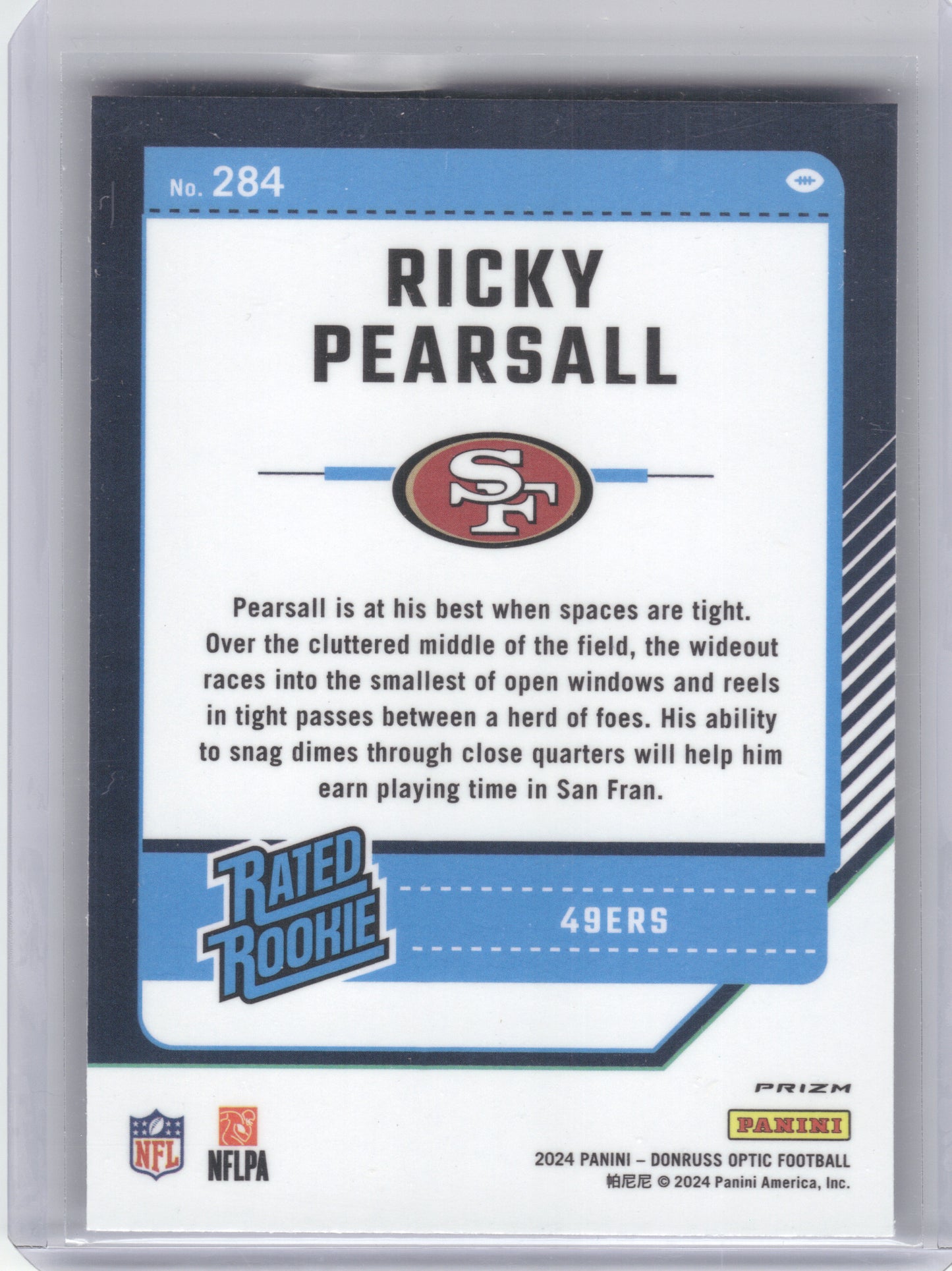 2024 Donruss Optic #284 Ricky Pearsall Blue Hyper San Francisco 49ers