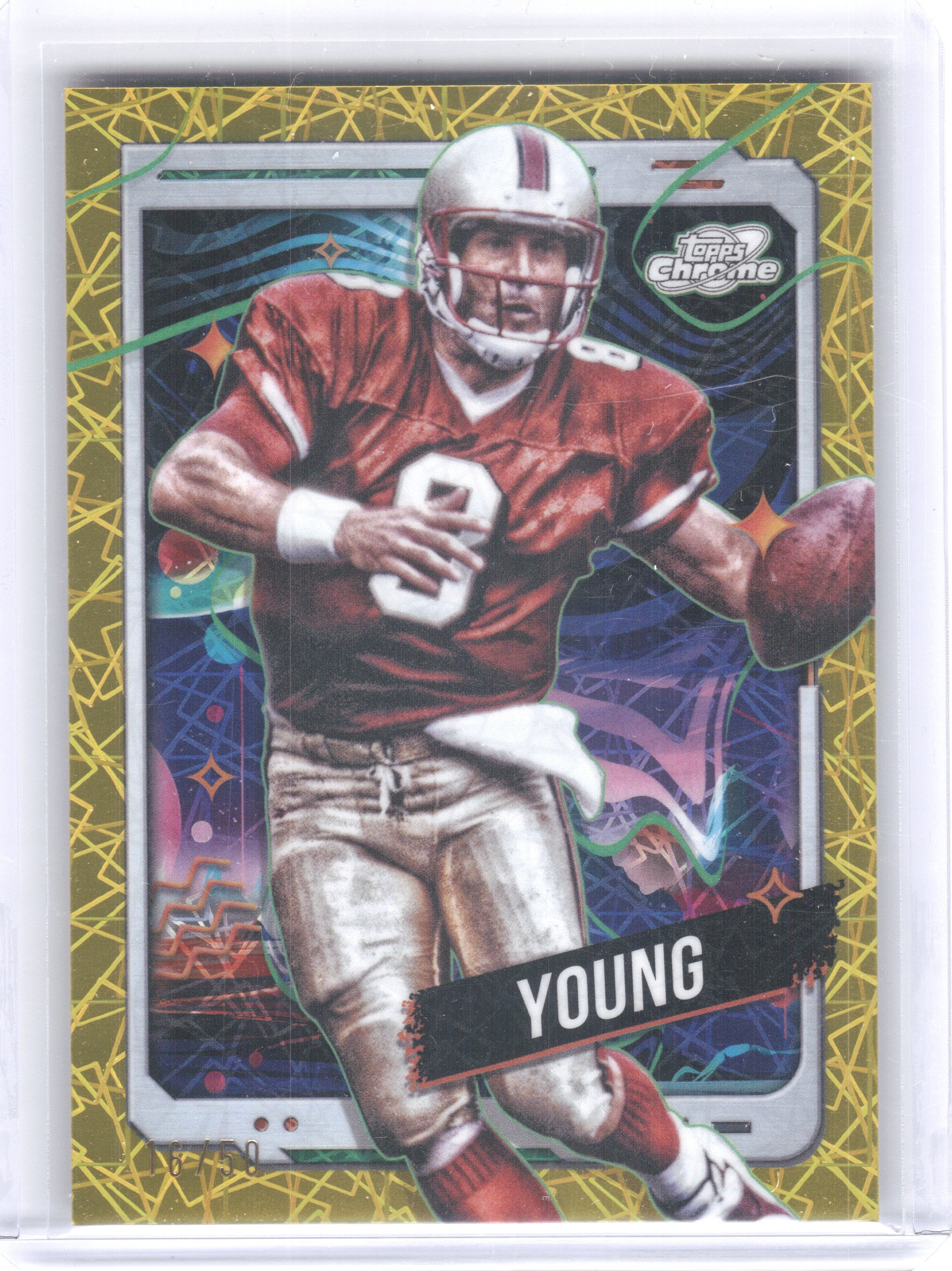 2024 Topps Chrome Cosmic #92 Steve Young Gold Interstellar Refractors #/50 San Francisco 49ers SN