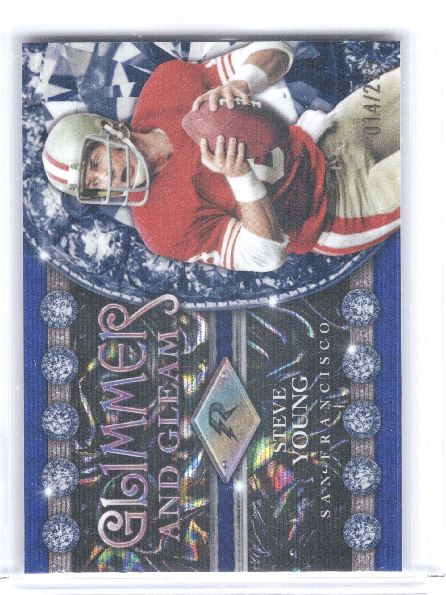 2024 Topps Resurgence #GG-7 Steve Young Glimmer and Gleam Navy Surge #/275 San Francisco 49ers SN