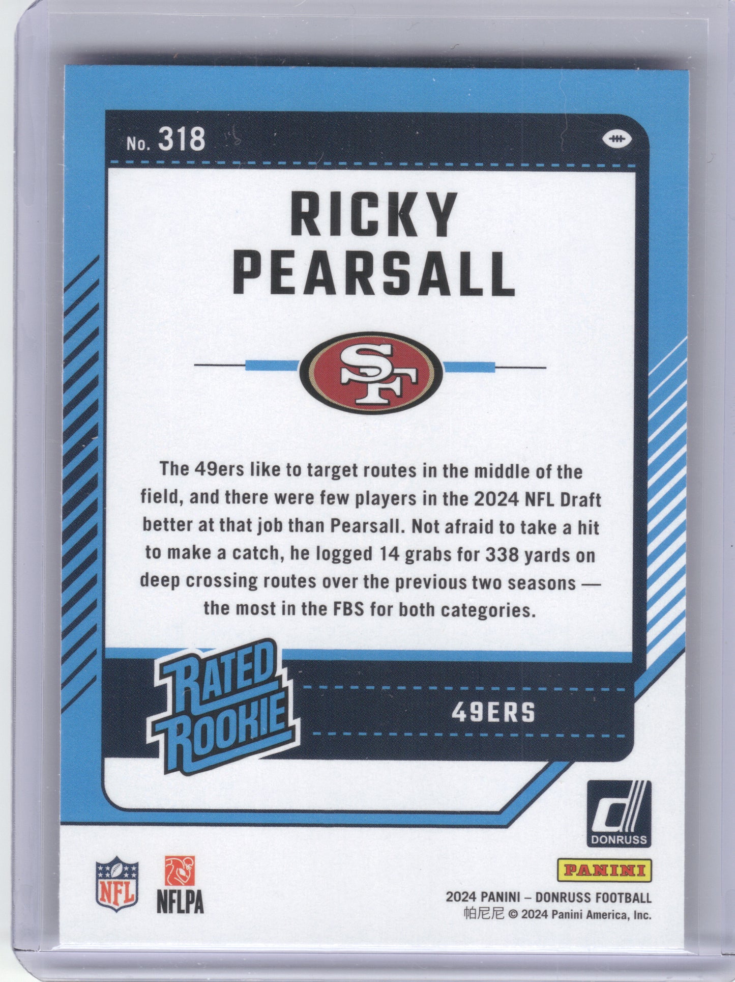 2024 Donruss #318 Ricky Pearsall San Francisco 49ers RC