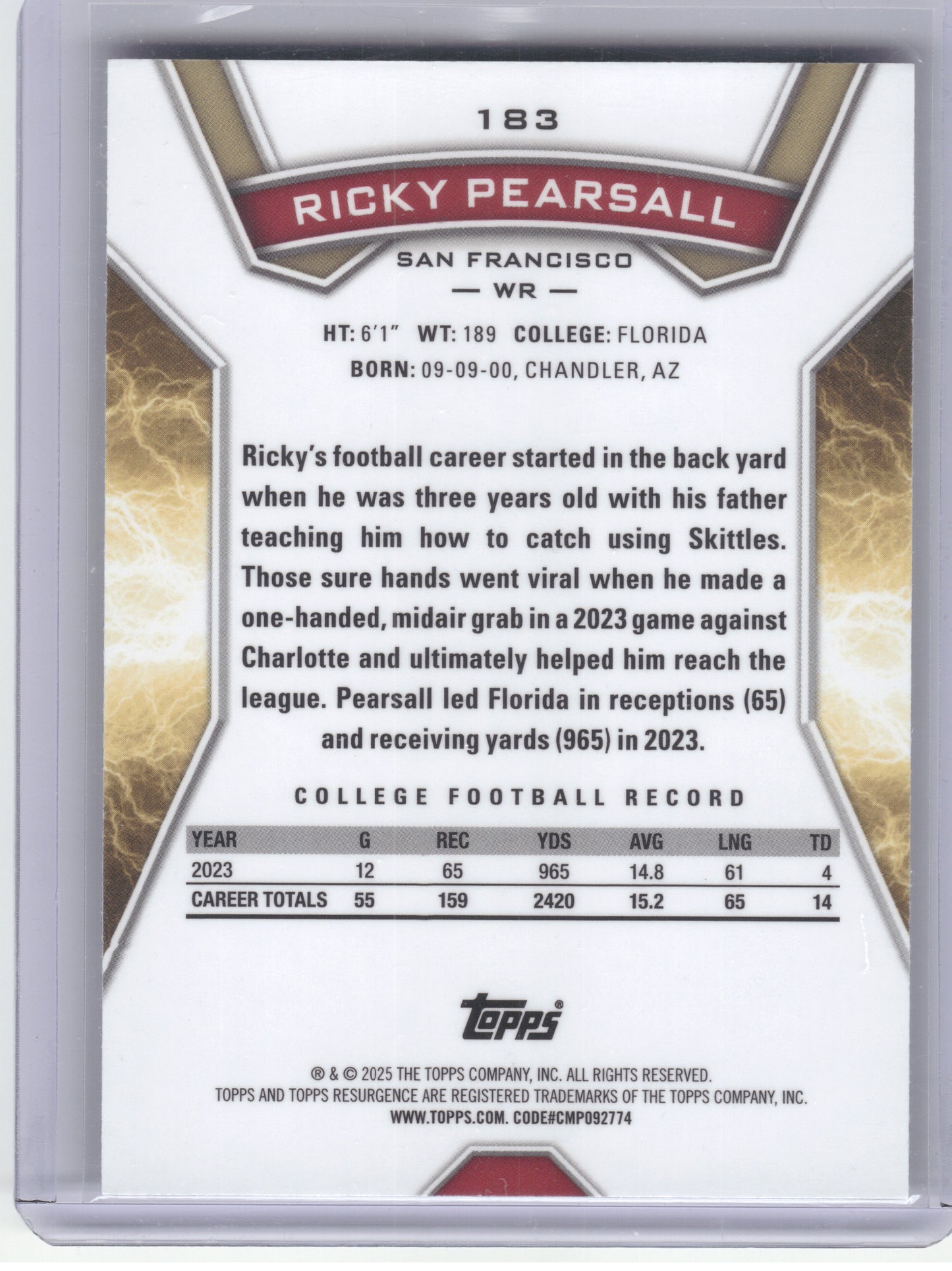 2024 Topps Resurgence #183 Ricky Pearsall San Francisco 49ers RC