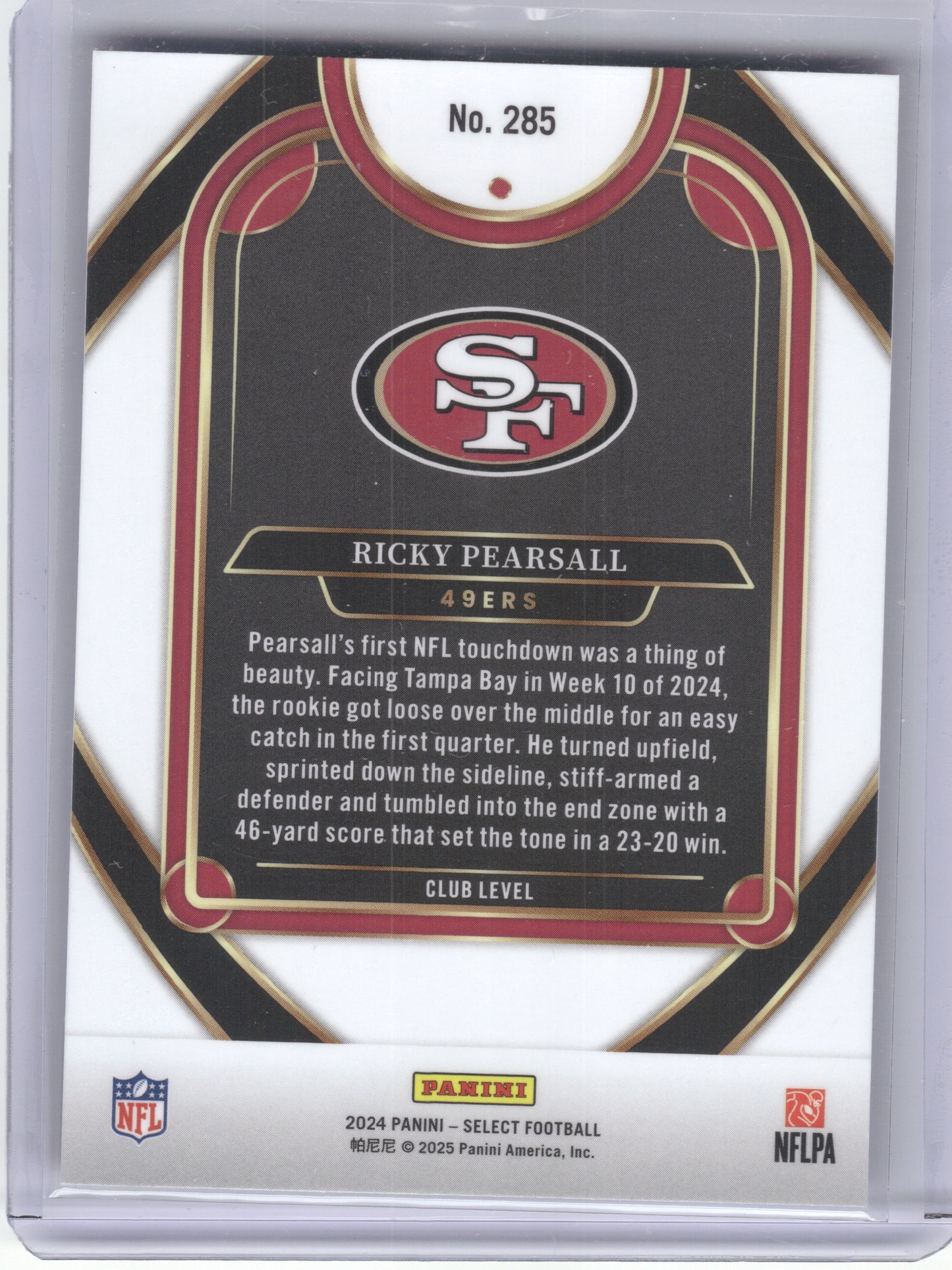 2024 Panini Select #285 Ricky Pearsall San Francisco 49ers RC