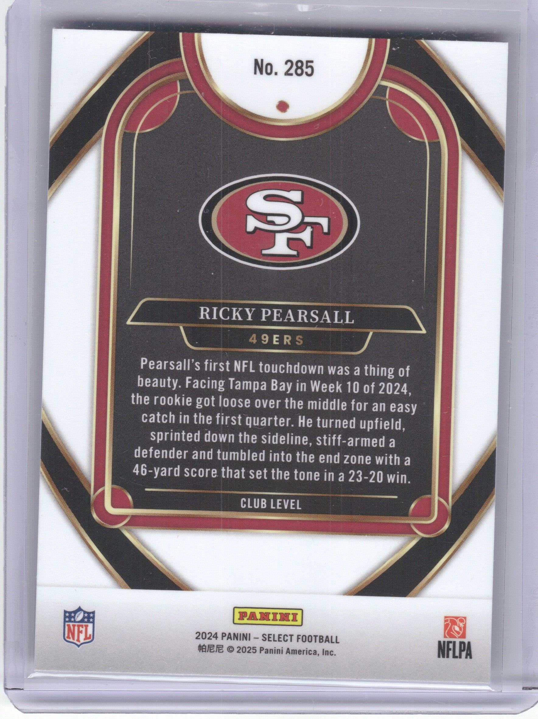 2024 Panini Select #285 Ricky Pearsall San Francisco 49ers RC