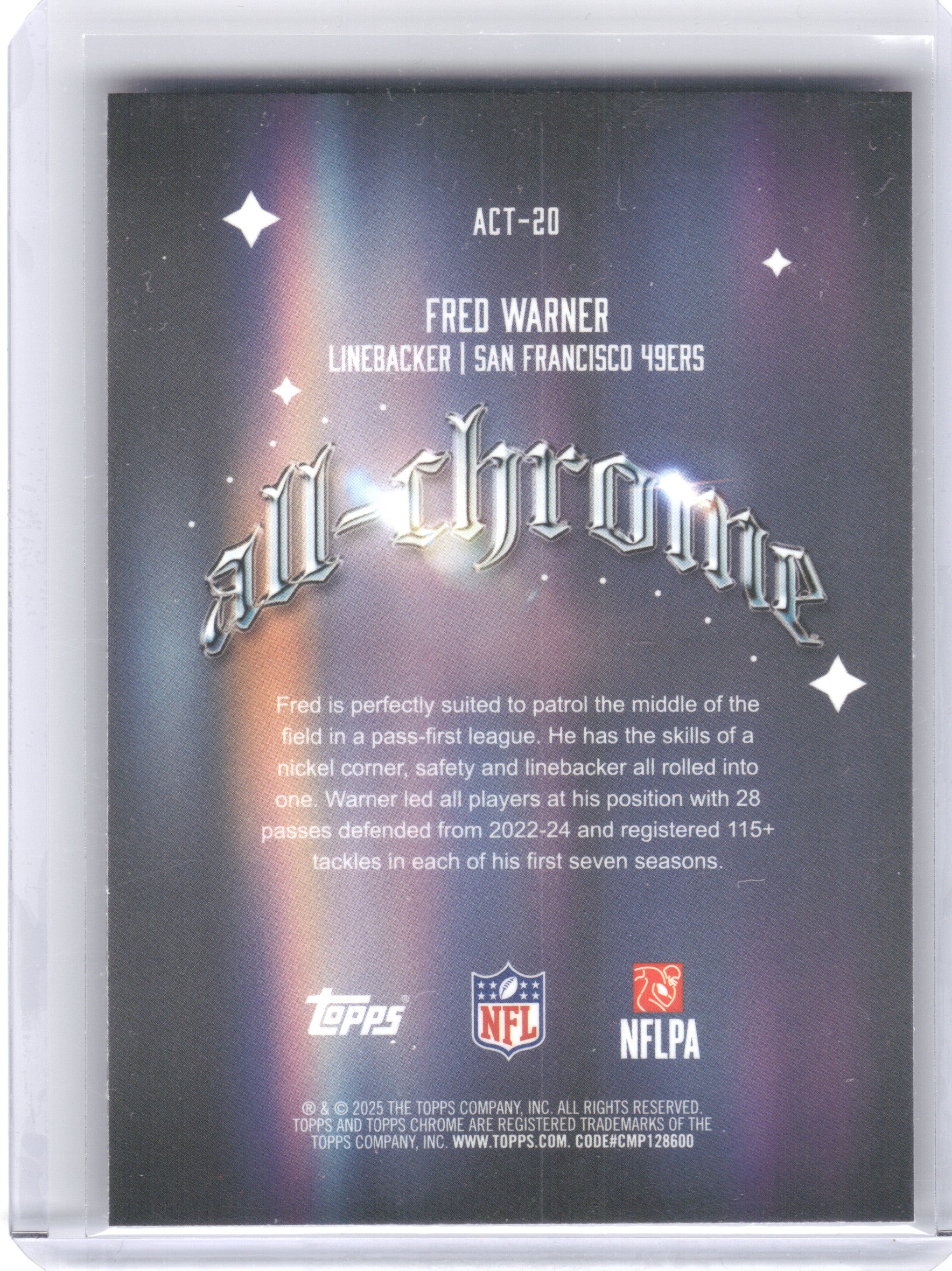 2025 Topps Chrome #ACT-20 Fred Warner All Chrome Team San Francisco 49ers