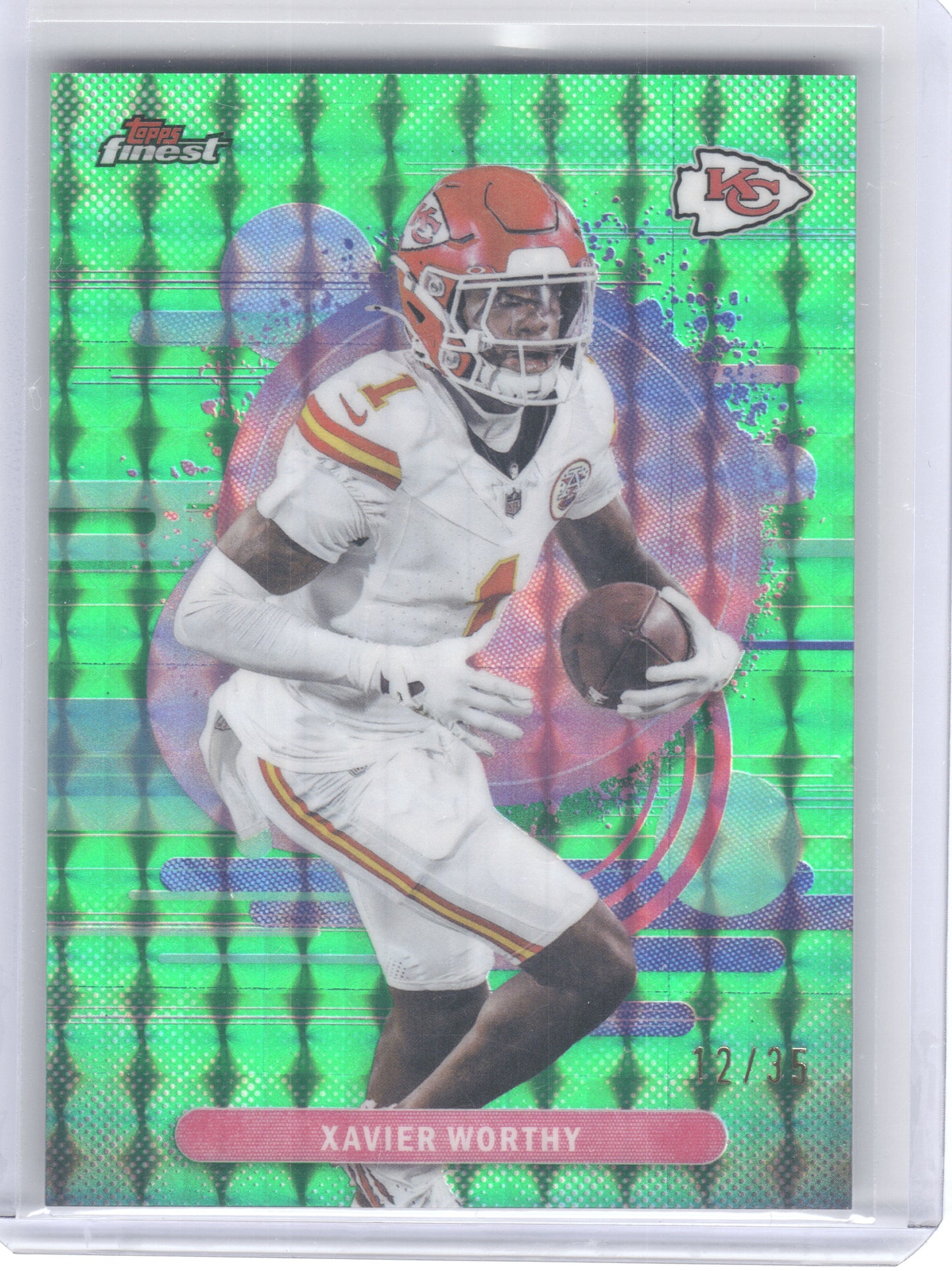 2025 Finest #168 Xavier Worthy Green Geometric Refractor #/35 Kansas City Chiefs SN