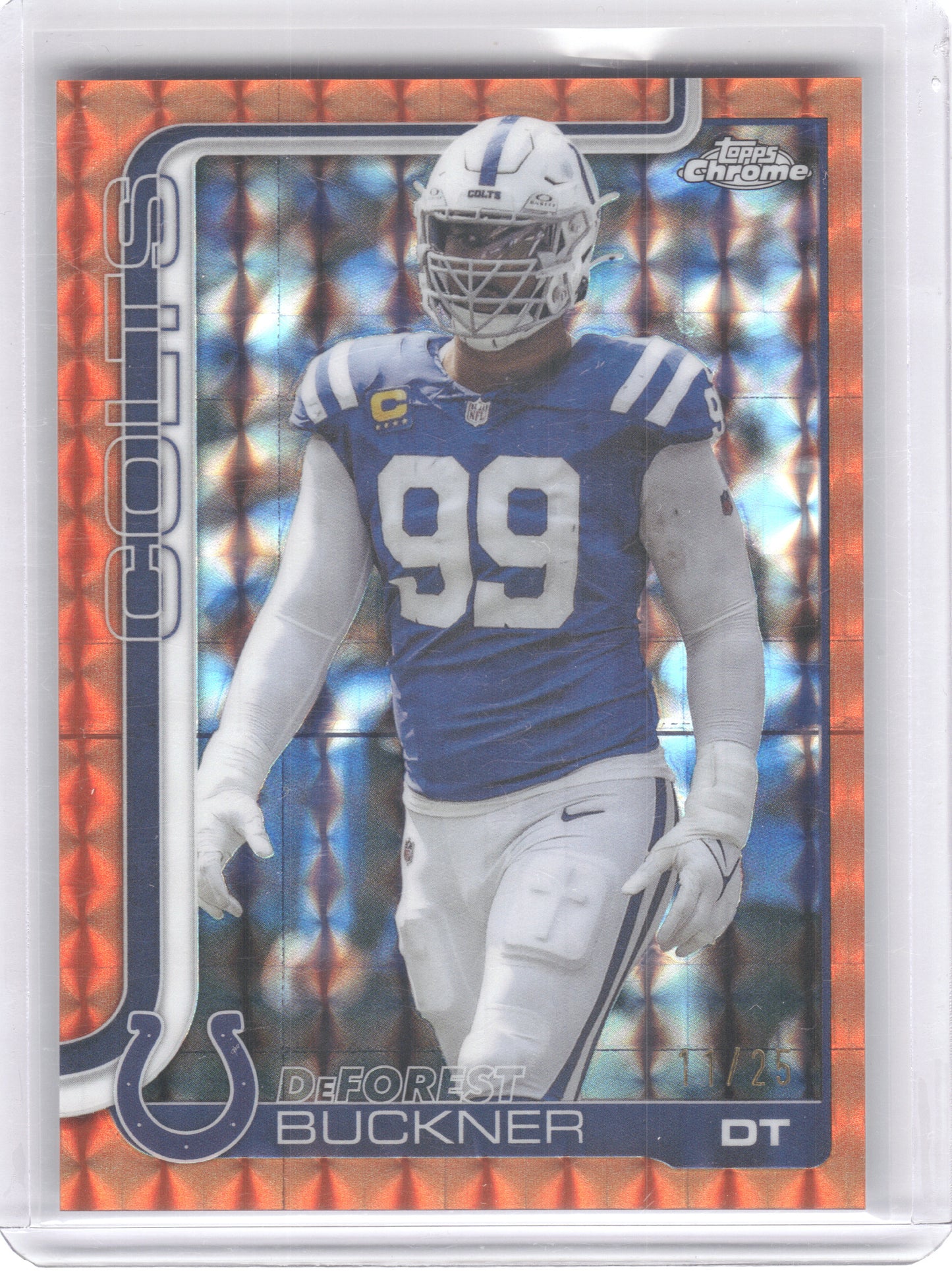 2025 Topps Chrome #133 DeForest Buckner Orange Geometric Refractor #/25 Indianapolis Colts SN