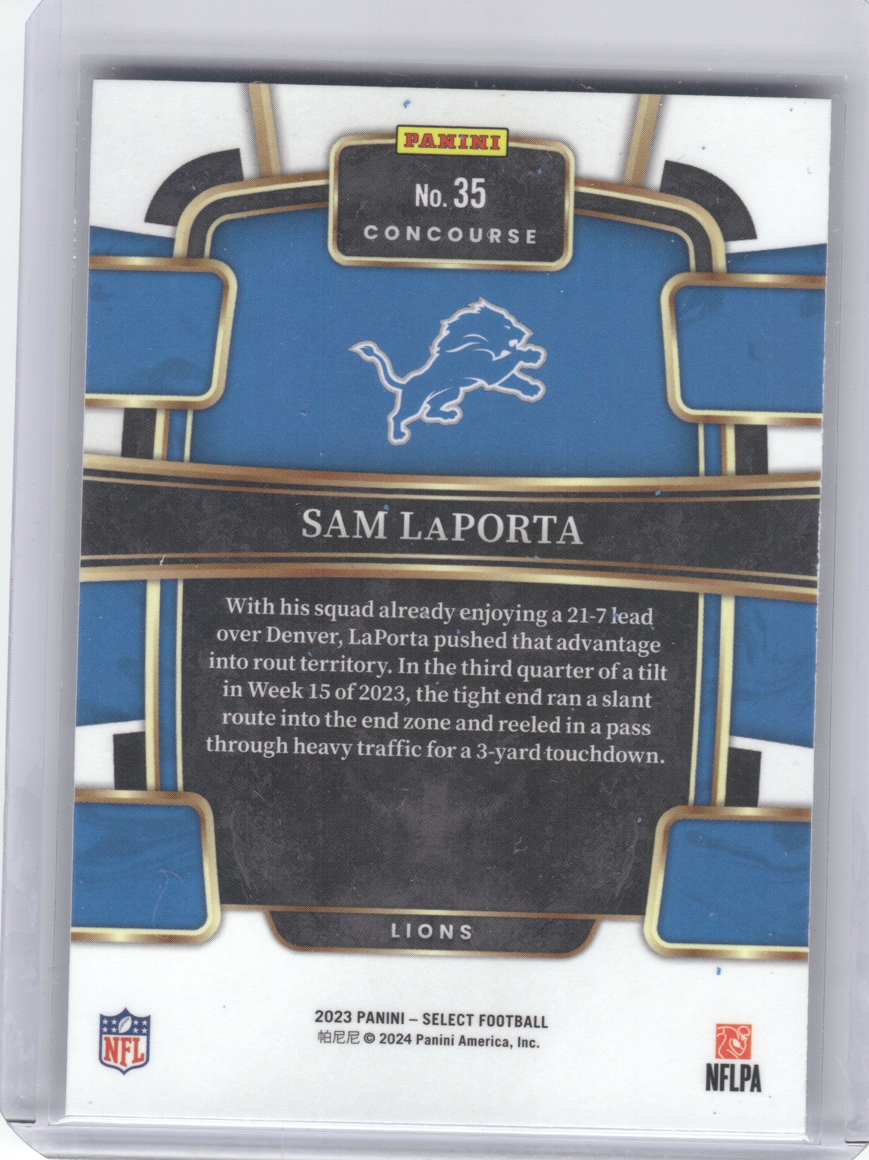 2023 Panini Select #35 Sam LaPorta Detroit Lions RC