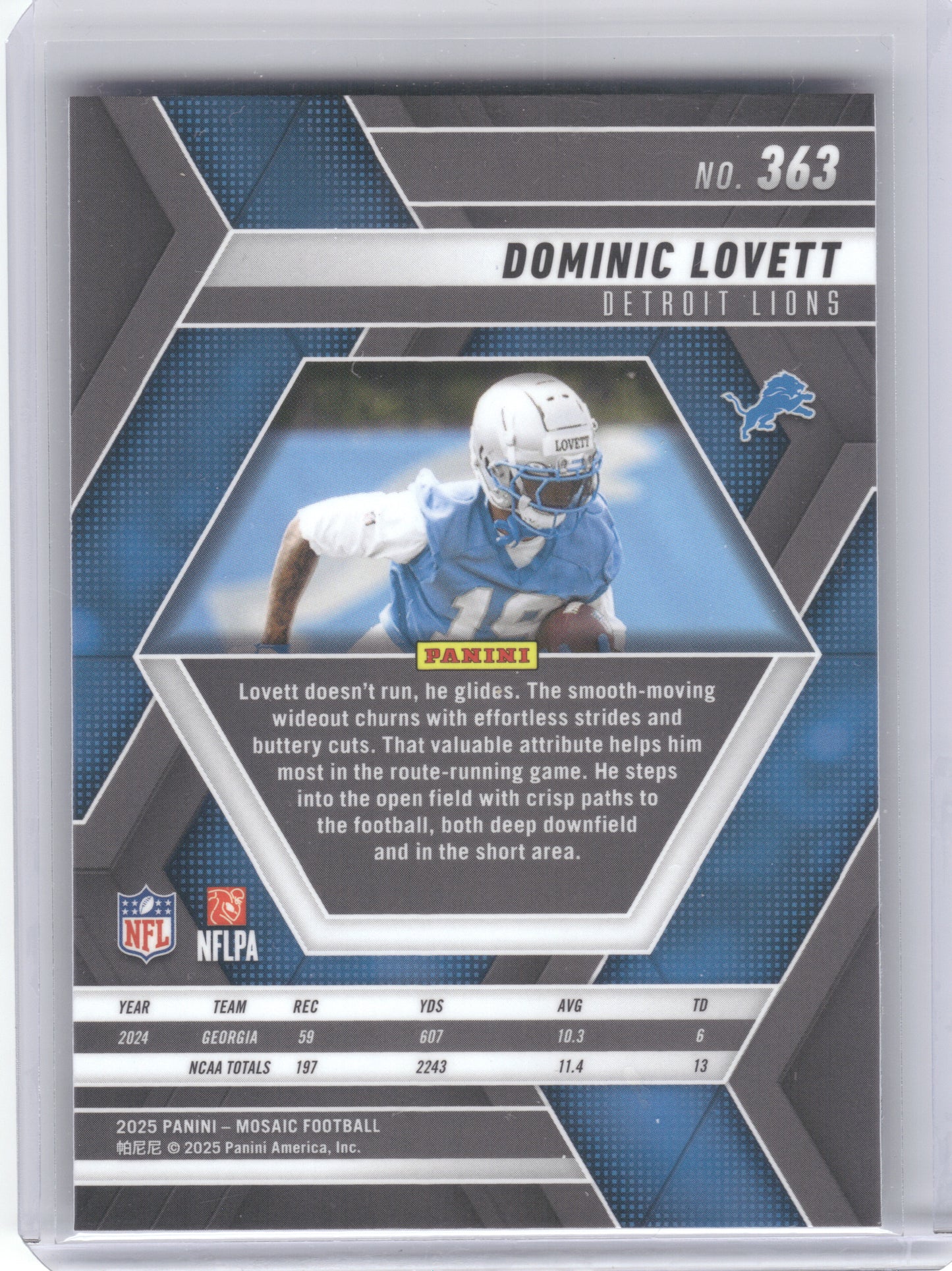 2025 Panini Mosaic #363 Dominic Lovett Detroit Lions RC