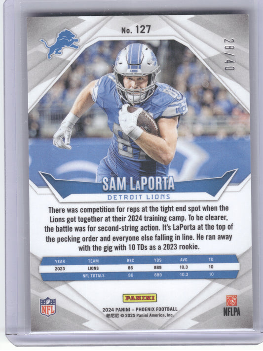 2024 Panini Phoenix #127 Sam LaPorta Pink #/40 Detroit Lions SN