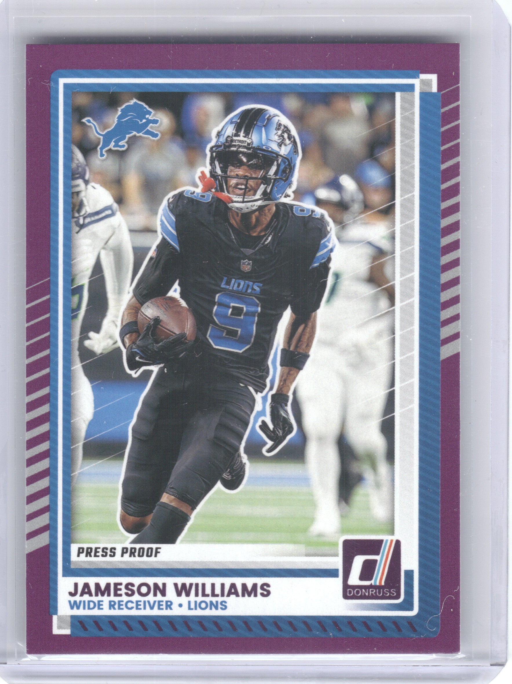 2025 Donruss #9 Jameson Williams Press Proofs Purple Detroit Lions