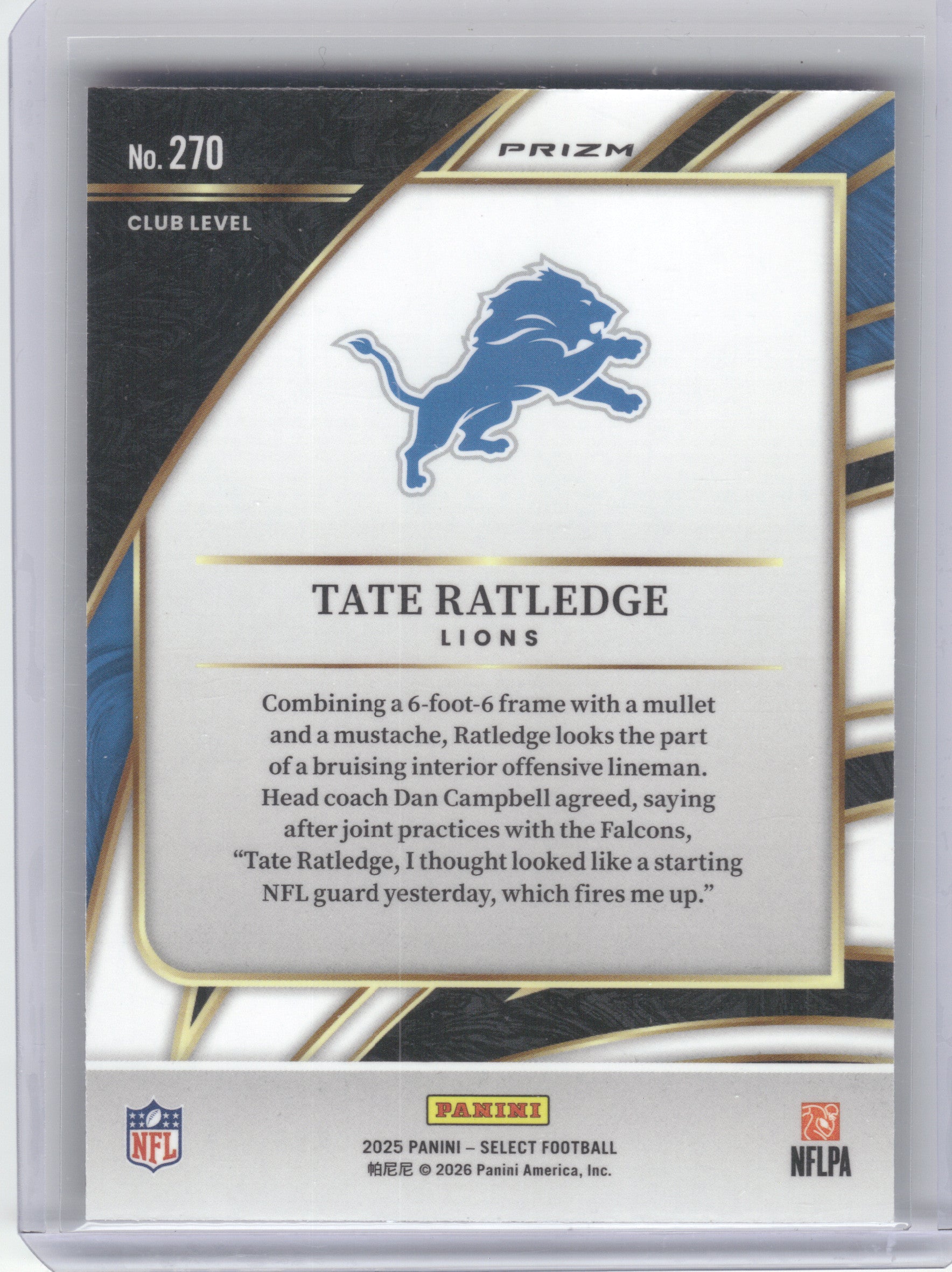 2025 Panini Select #270 Tate Ratledge Red and Blue Prizm Shock Detroit Lions