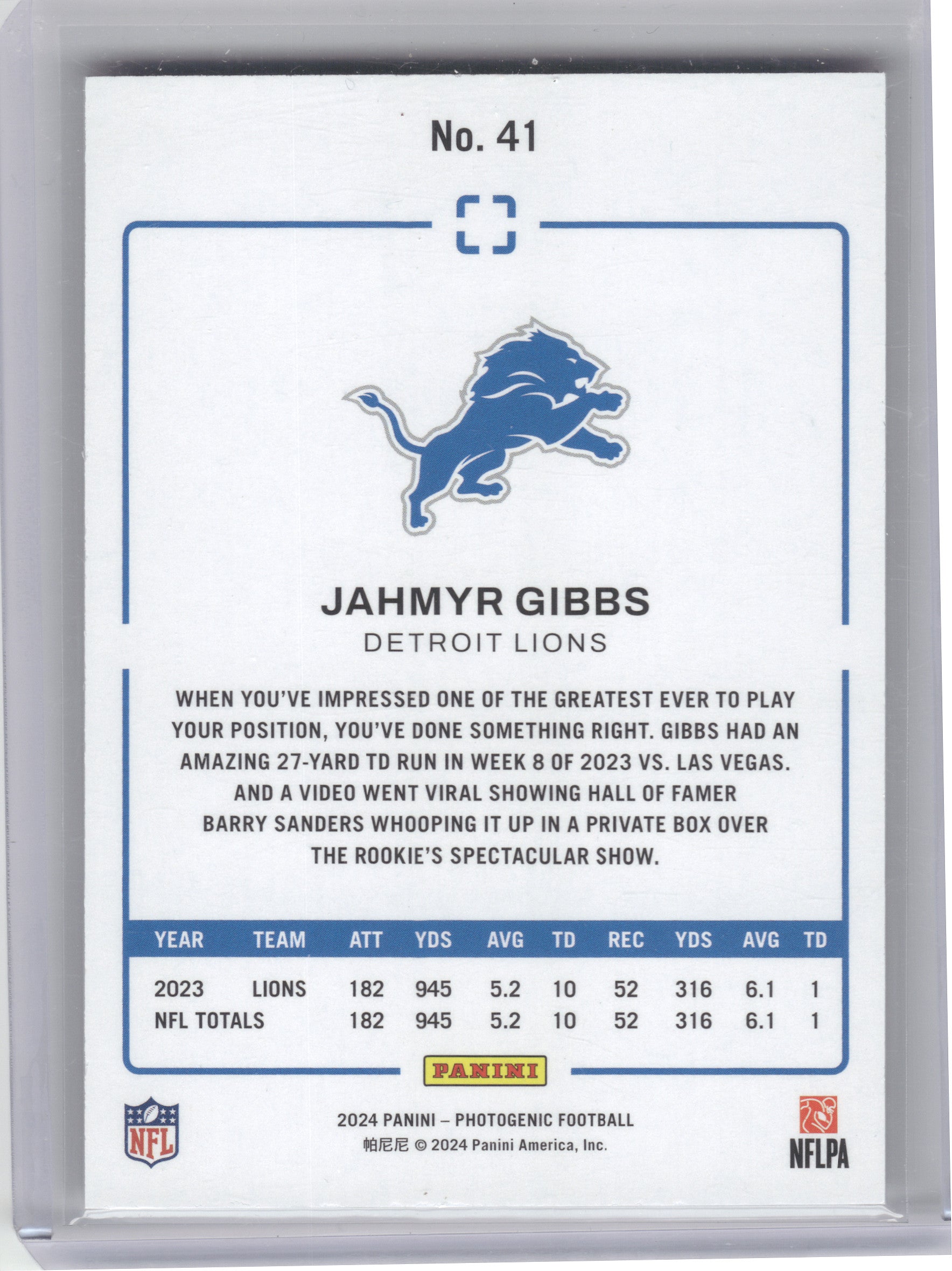2024 Panini Photogenic #41 Jahmyr Gibbs Red #/49 Detroit Lions SN