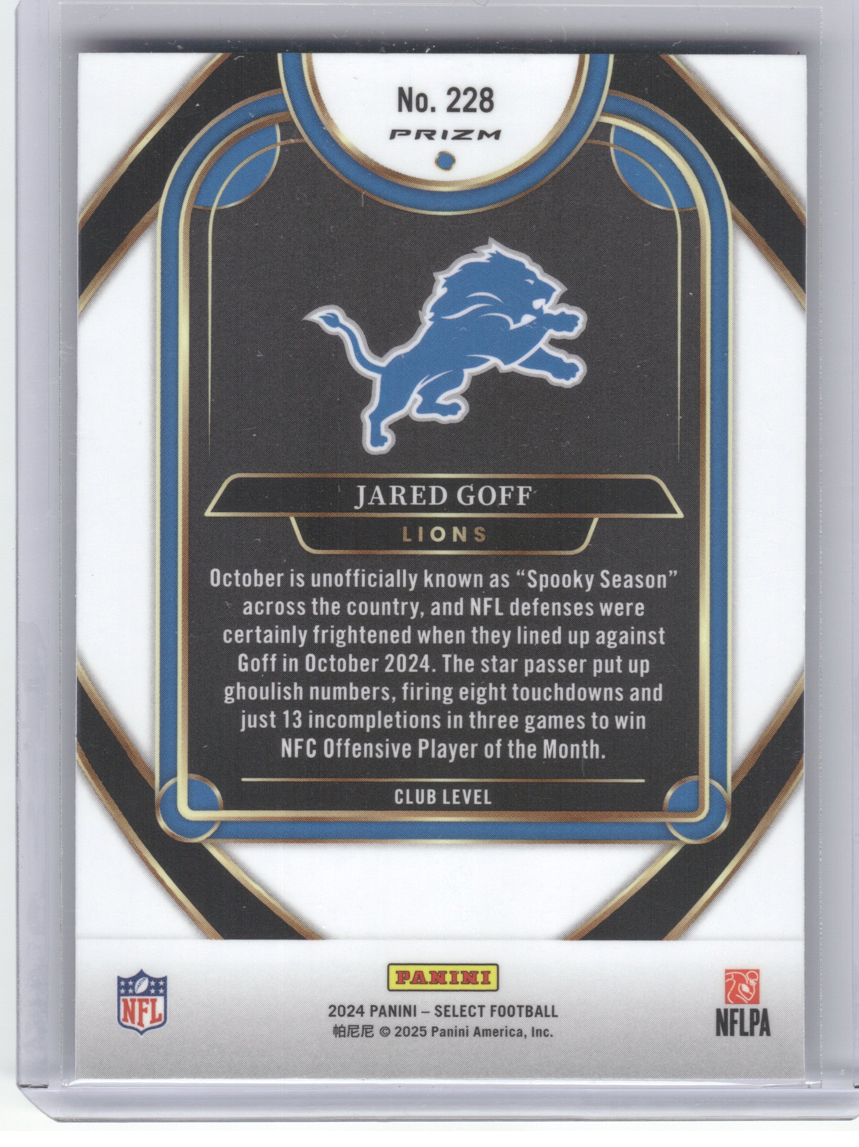 2024 Panini Select #228 Jared Goff Green & Red Prizm Shock Detroit Lions
