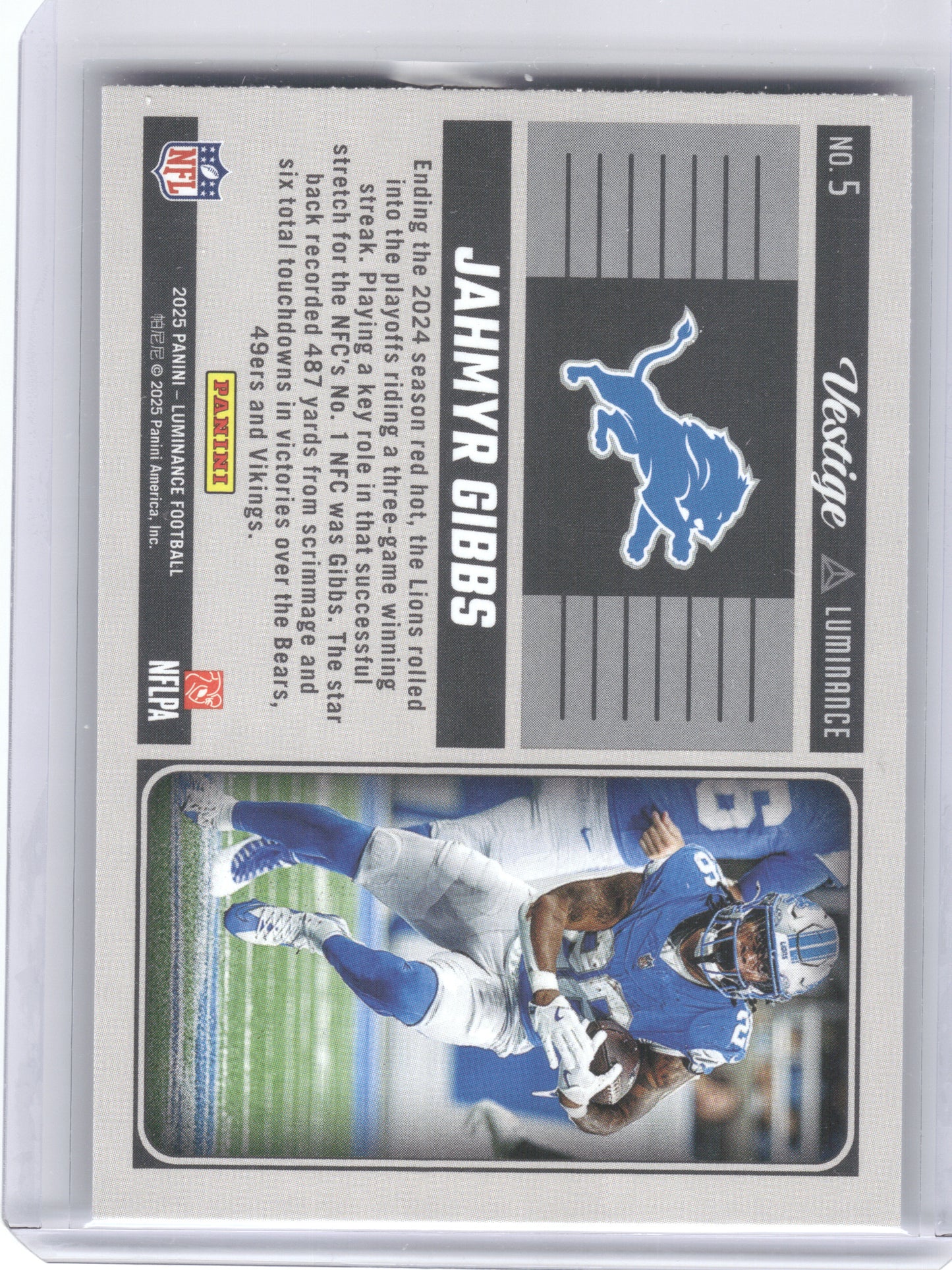 2025 Panini Luminance #5 Jahmyr Gibbs Vestige Detroit Lions