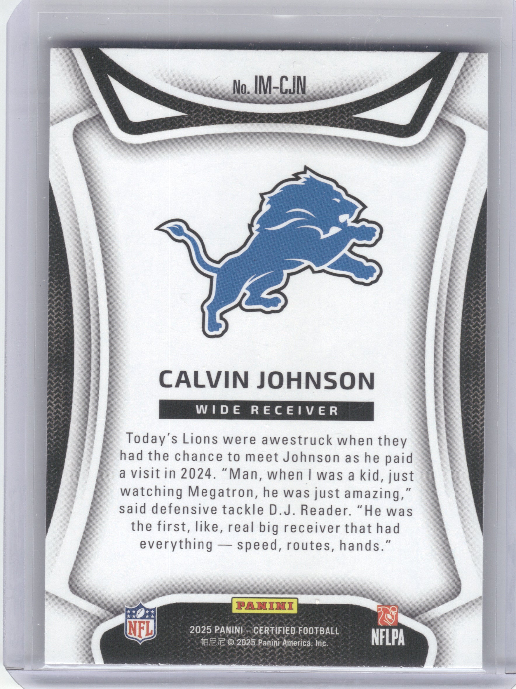 2025 Panini Certified #IM-CJN Calvin Johnson Immortals Detroit Lions