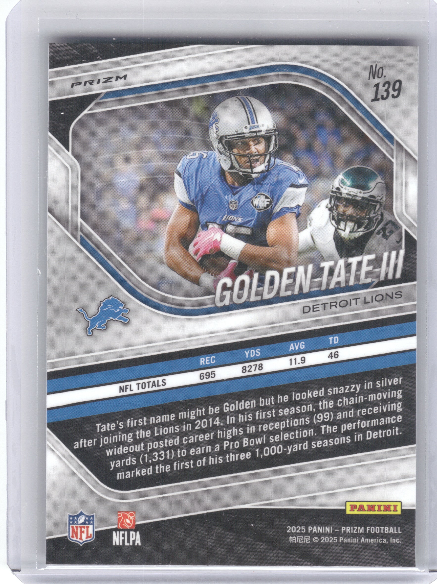 2025 Panini Prizm #139 Golden Tate III Neon Green Pulsar Detroit Lions