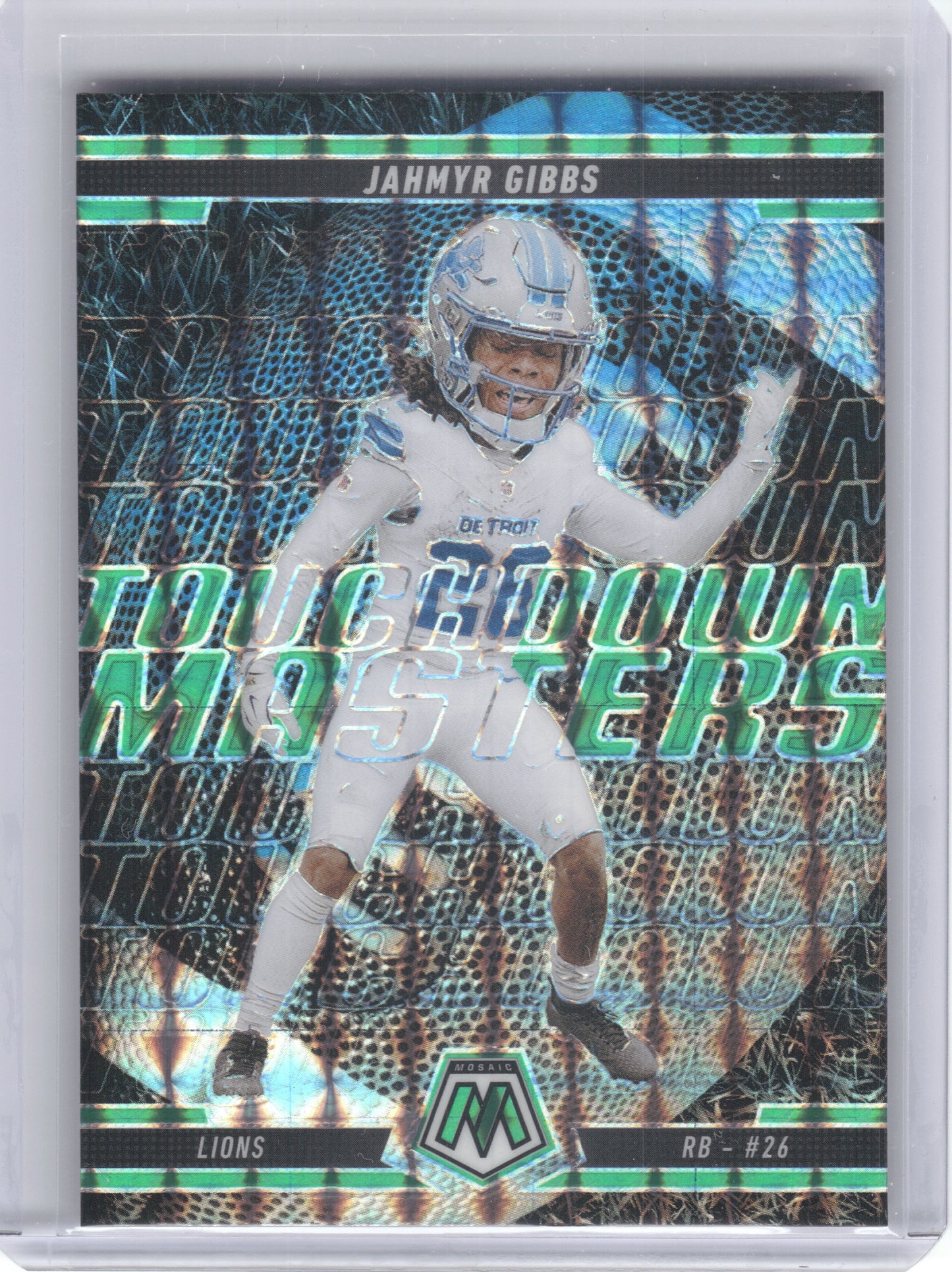 2025 Panini Mosaic #6 Jahmyr Gibbs Touchdown Masters Mosaic Green Detroit Lions