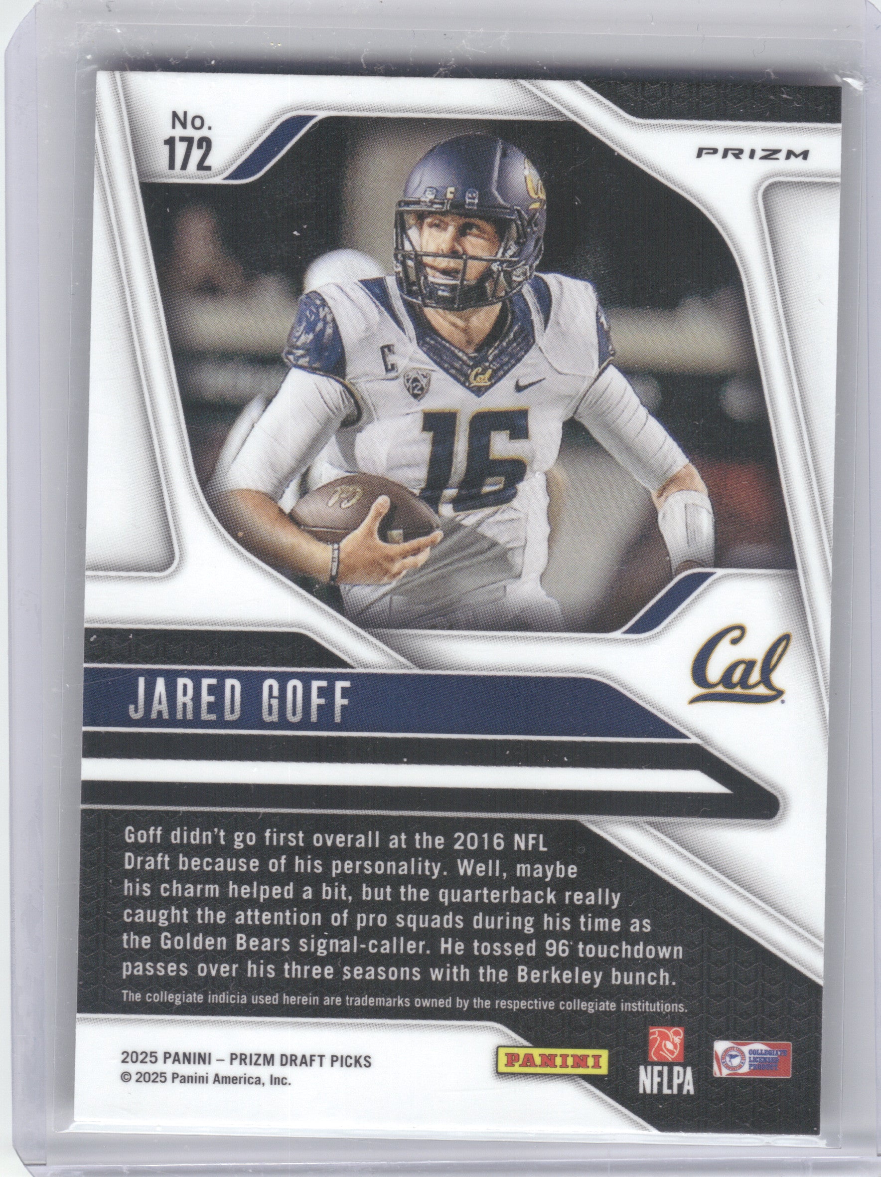 2025 Panini Prizm Draft Picks #172 Jared Goff Prizms Gold Ice California Golden Bears