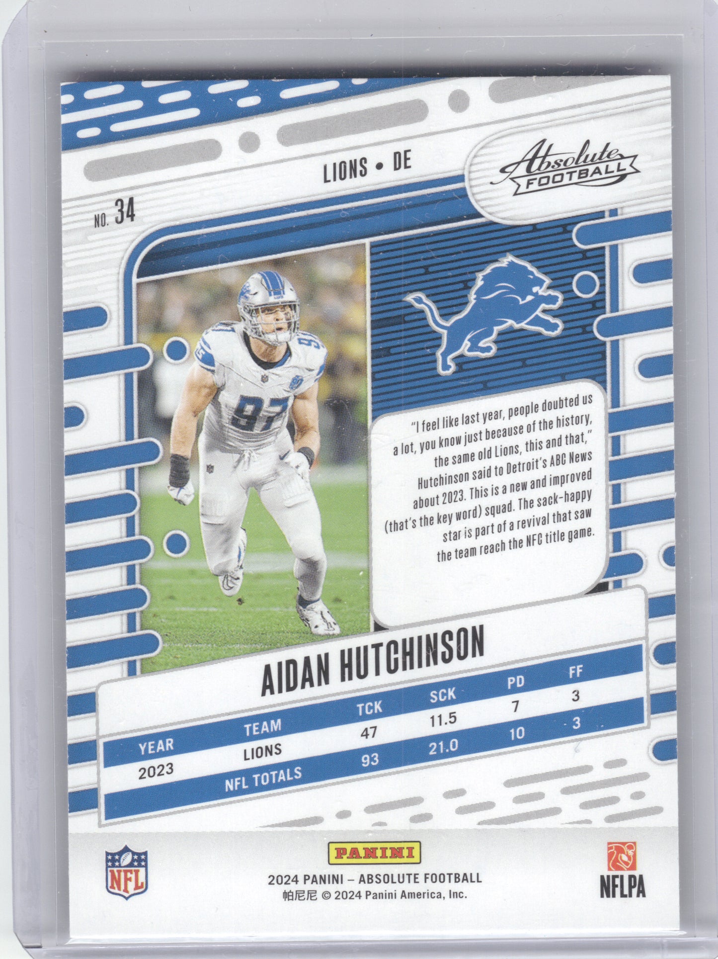 2024 Panini Absolute #34 Aidan Hutchinson Red and Blue Detroit Lions