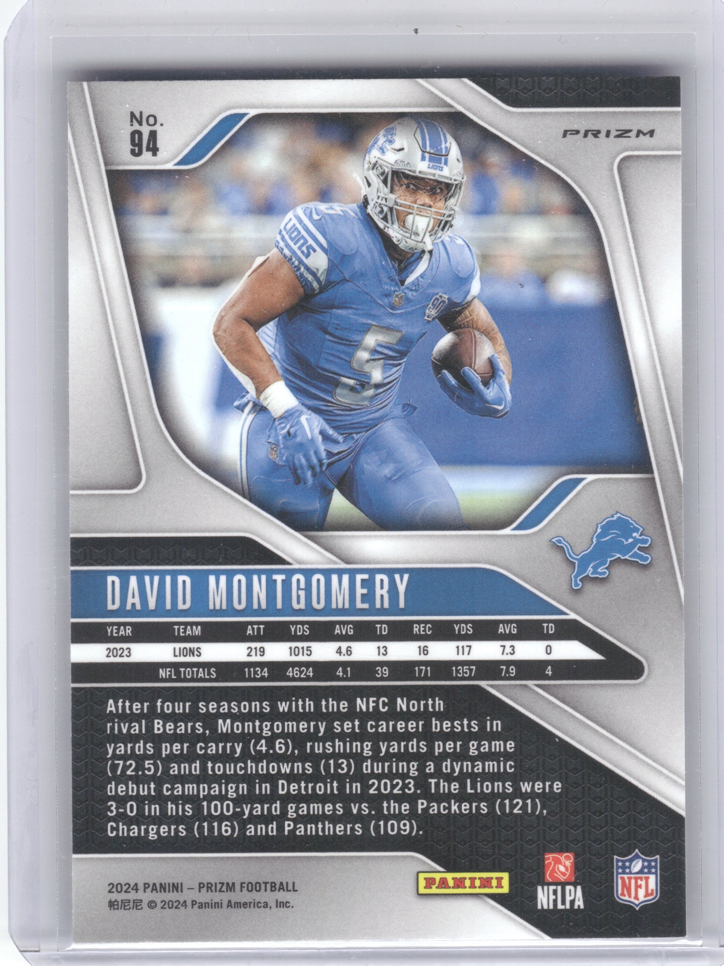 2024 Panini Prizm #94 David Montgomery Red White and Blue Detroit Lions