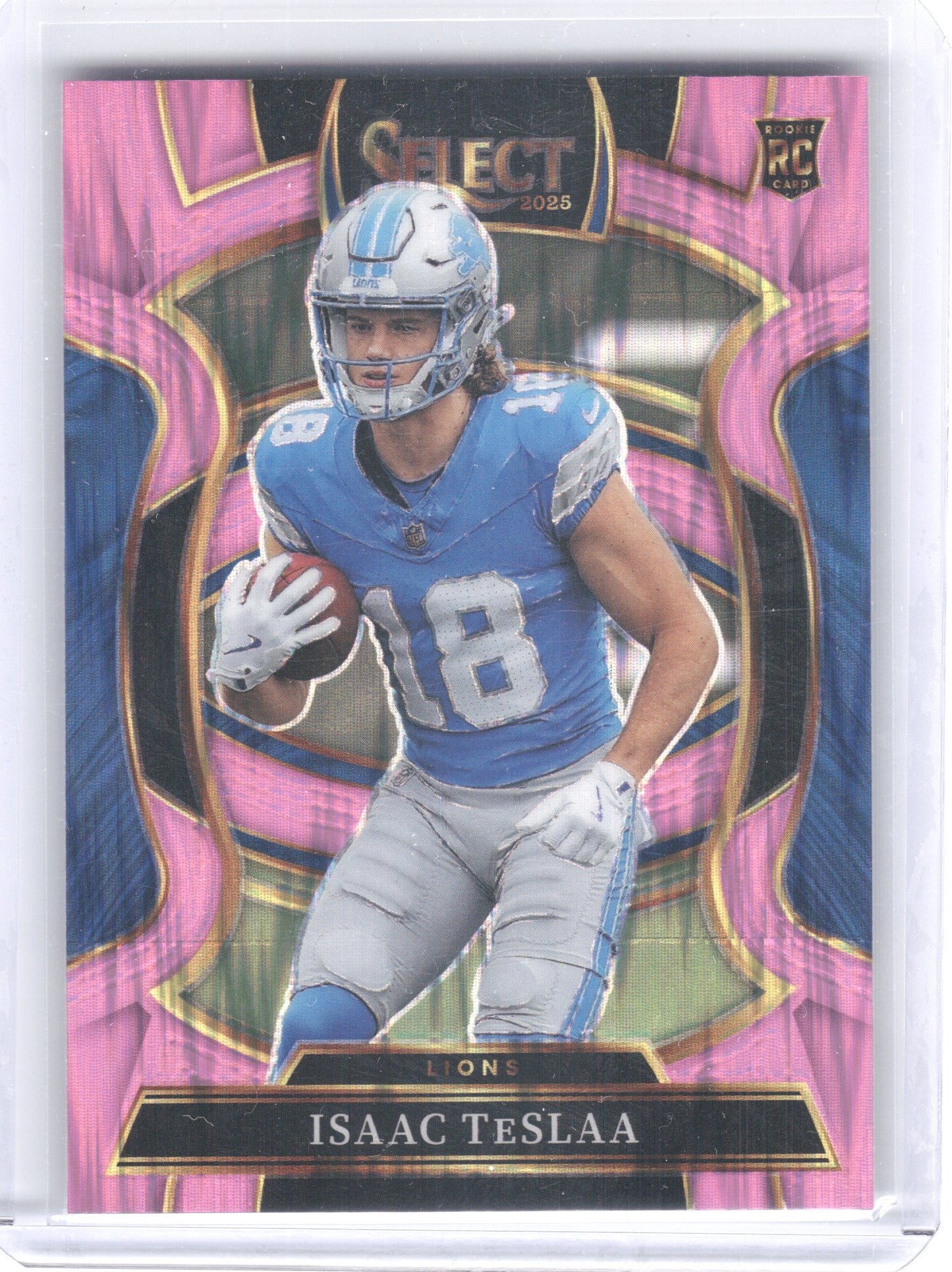 2025 Panini Select #70 Isaac TeSlaa Pink Prizm Shock Detroit Lions RC