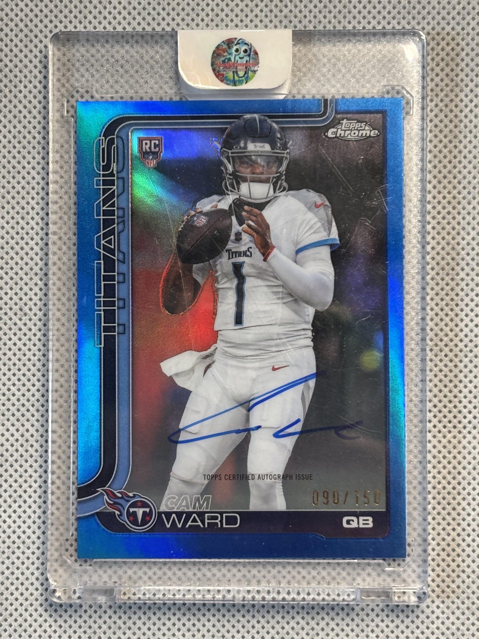 2025 Topps Chrome #RA-CWA Cam Ward Chrome Rookie Autographs Blue Refractor #/150 Tennessee Titans SN,AU