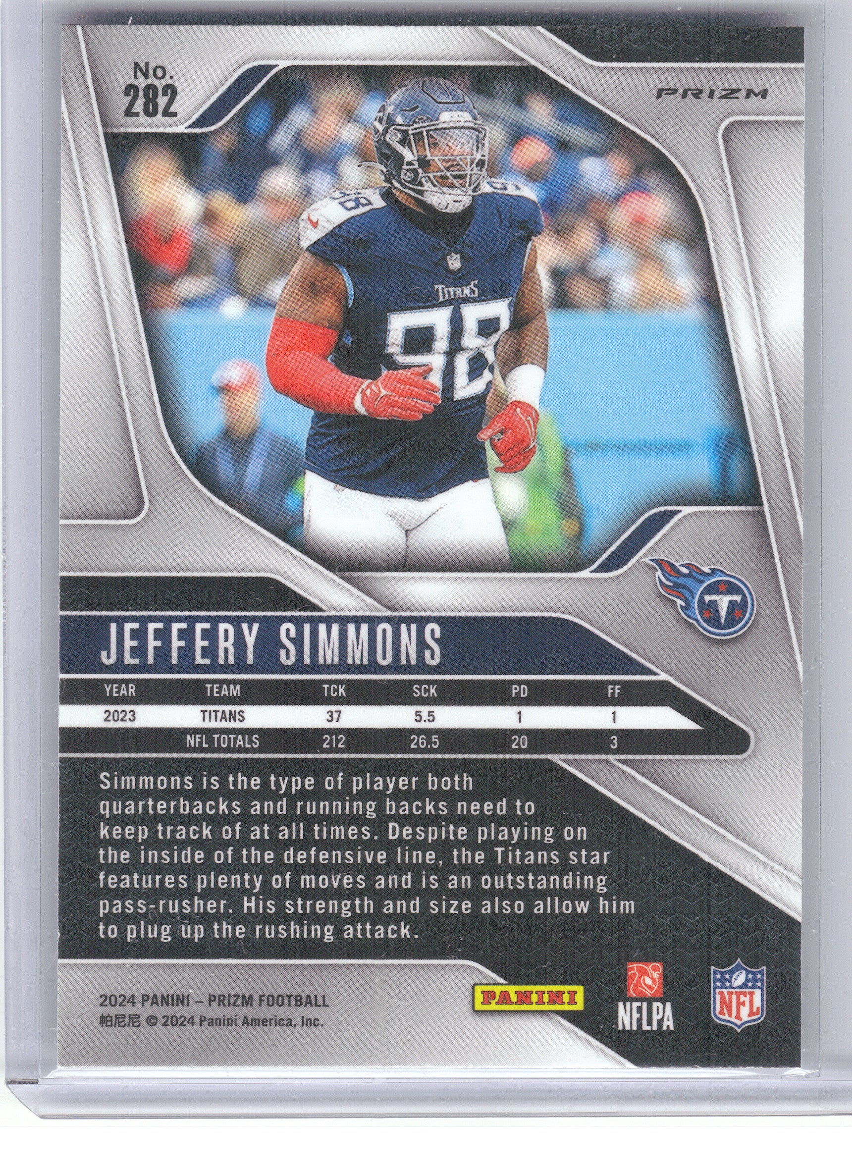 2024 Panini Prizm #282 Jeffery Simmons Black and White Checker Tennessee Titans