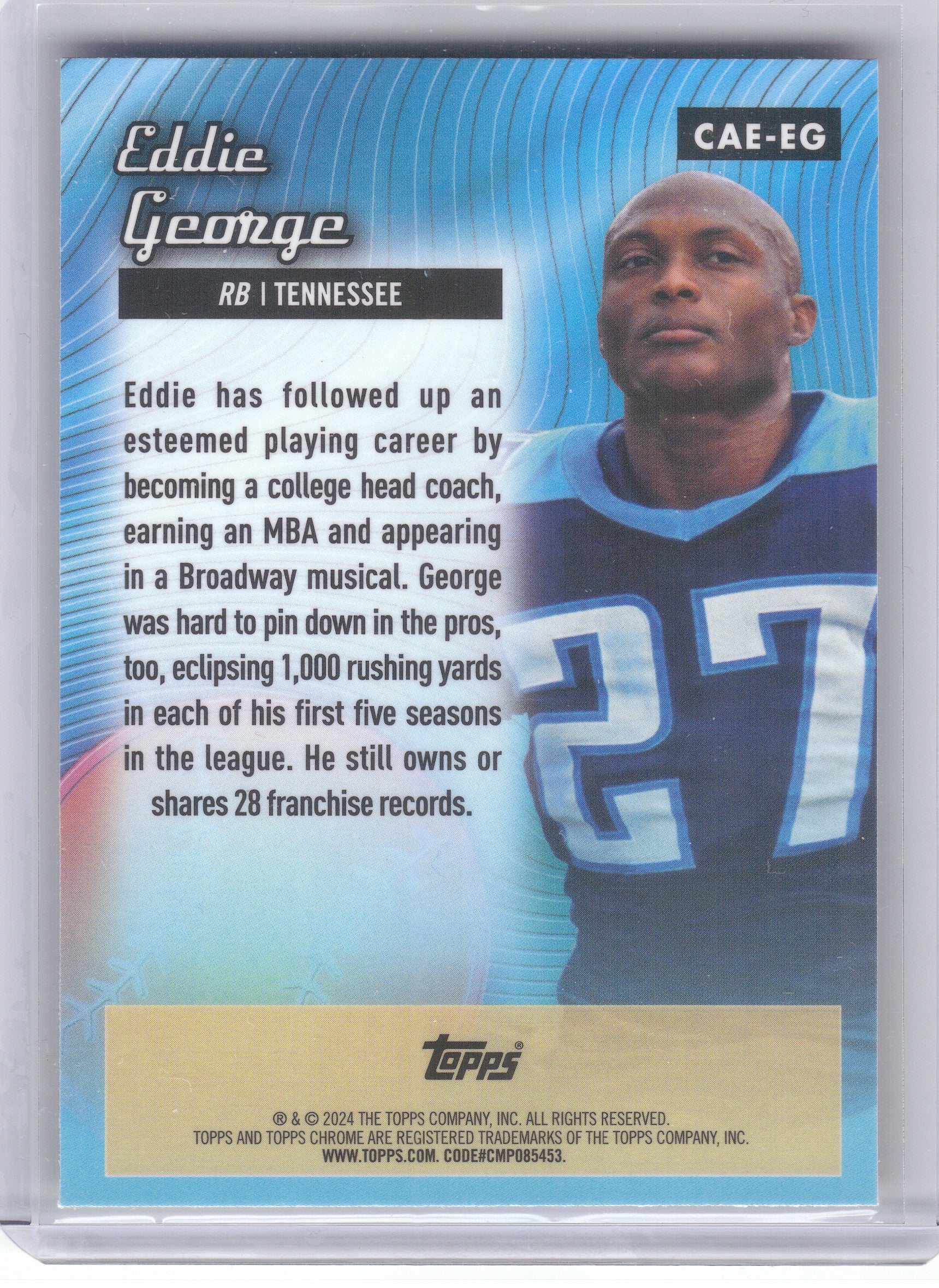 2024 Topps Chrome #CAE-EG Eddie George Chrome All-Etch Tennessee Titans