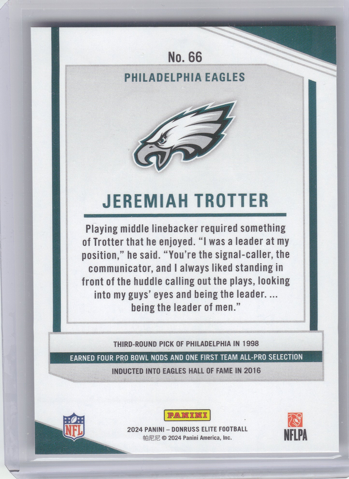 2024 Donruss Elite #66 Jeremiah Trotter Maroon #/249 Philadelphia Eagles SN
