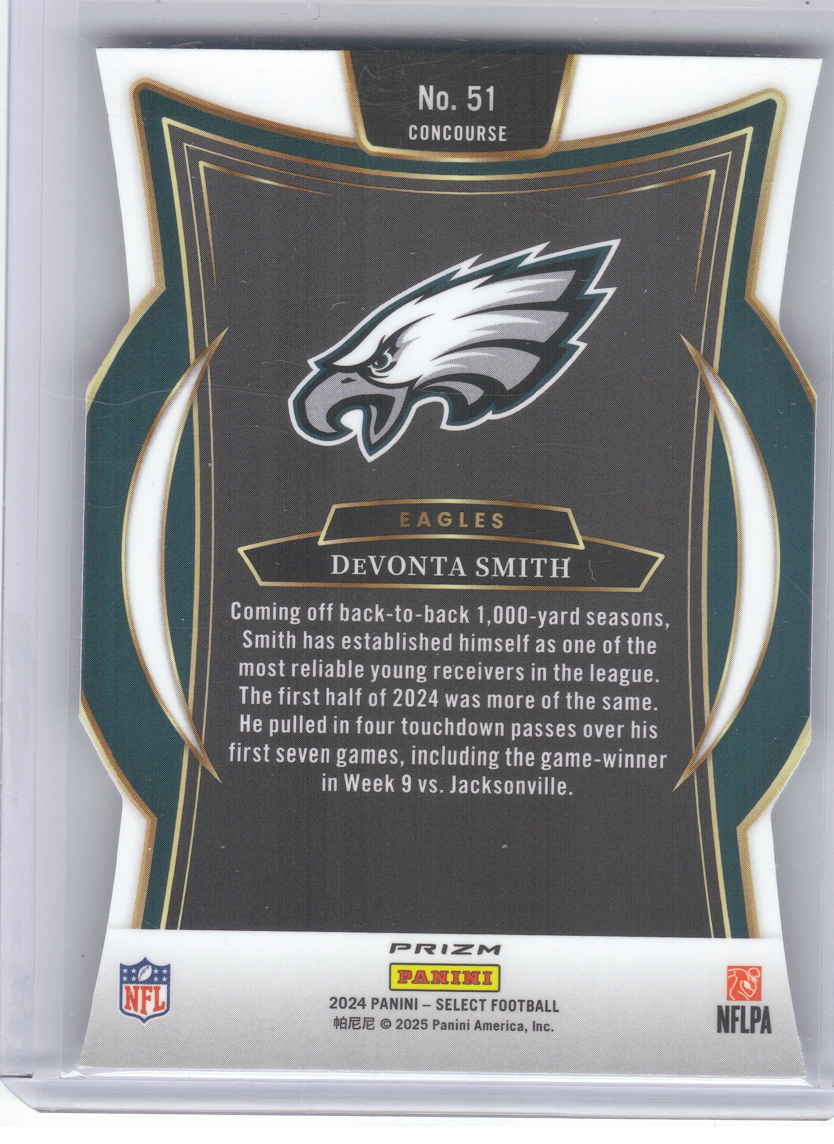 2024 Panini Select #51 DeVonta Smith Silver Prizm Die Cut Philadelphia Eagles