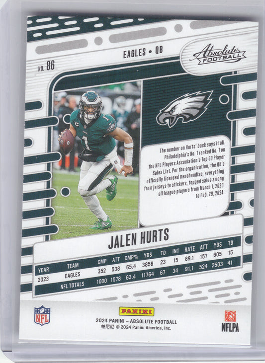 2024 Panini Absolute #86 Jalen Hurts Blue Philadelphia Eagles