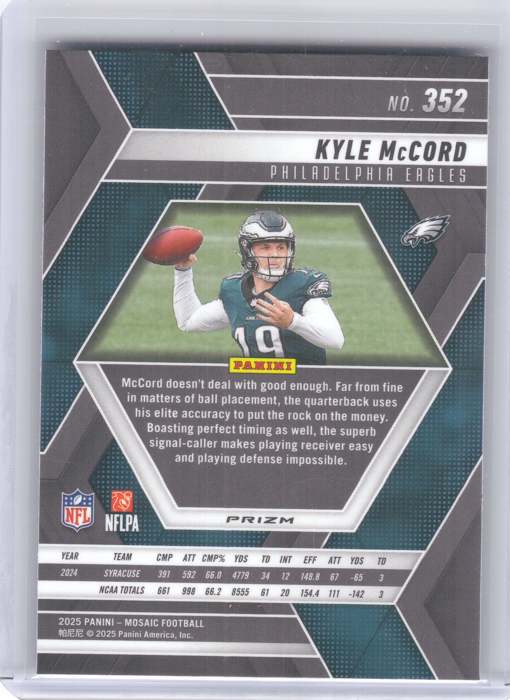 2025 Panini Mosaic #352 Kyle McCord Mosaic Green Philadelphia Eagles RC