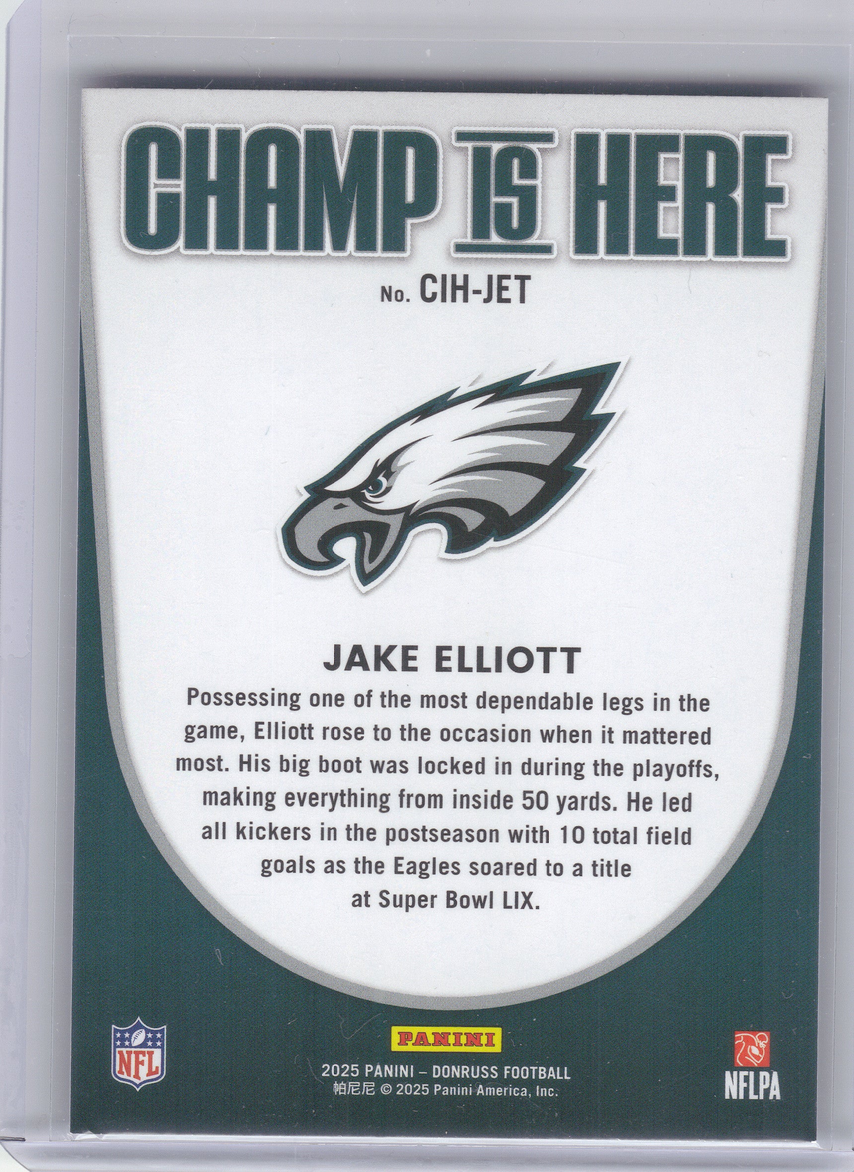 2025 Donruss #CIH-JET Jake Elliott Champ is Here Philadelphia Eagles