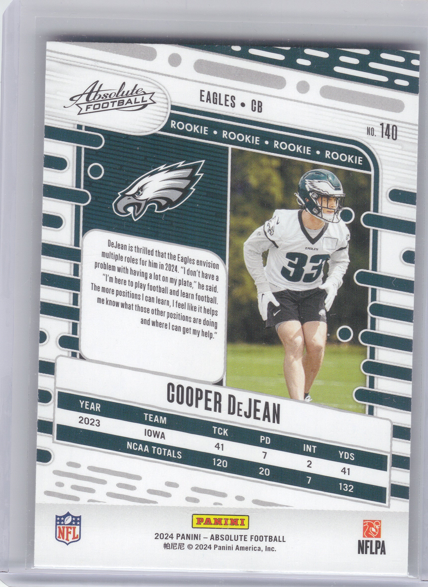 2024 Panini Absolute #140 Cooper DeJean Retail Philadelphia Eagles RC