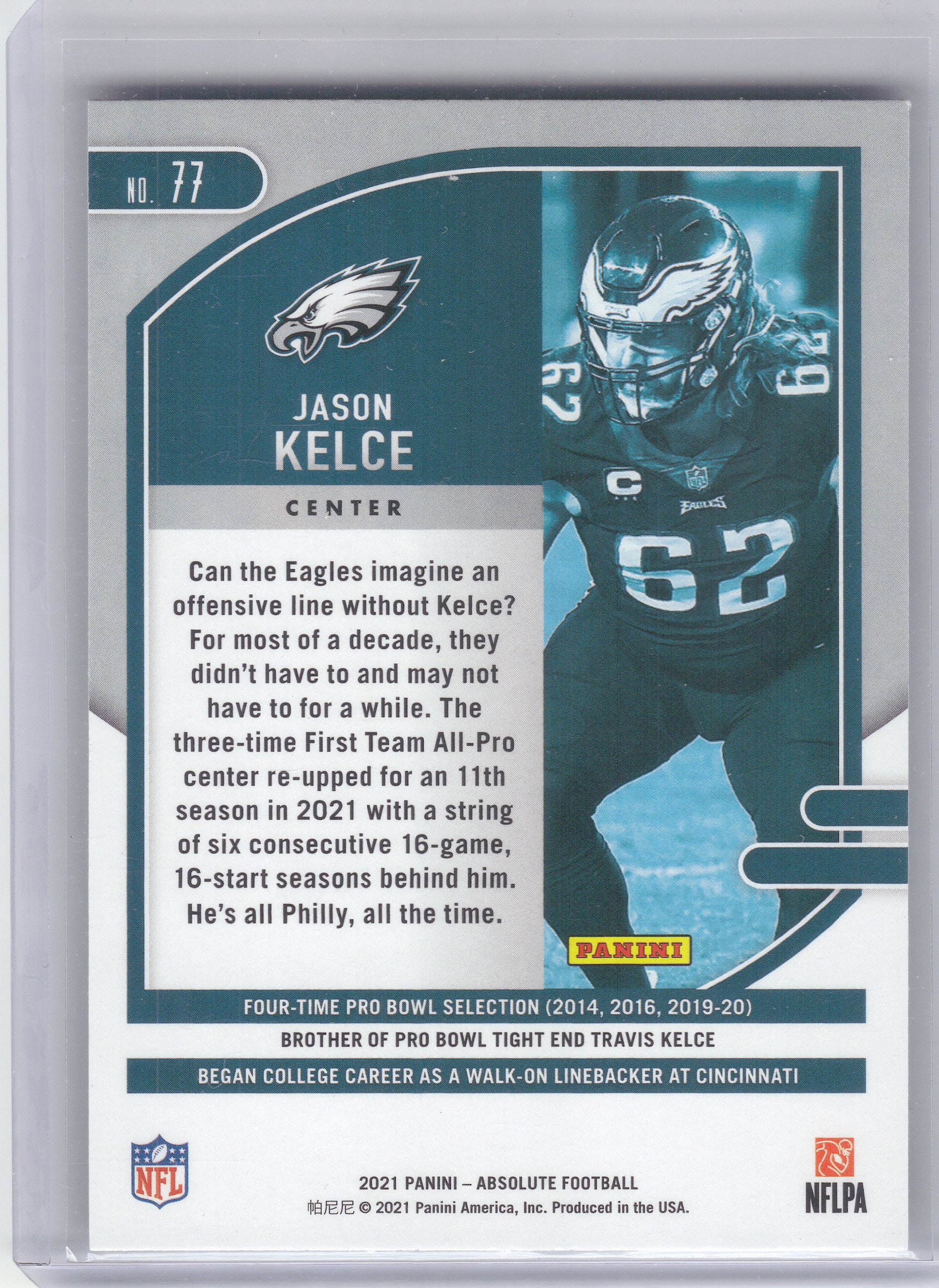 2021 Panini Absolute #77 Jason Kelce Green Philadelphia Eagles