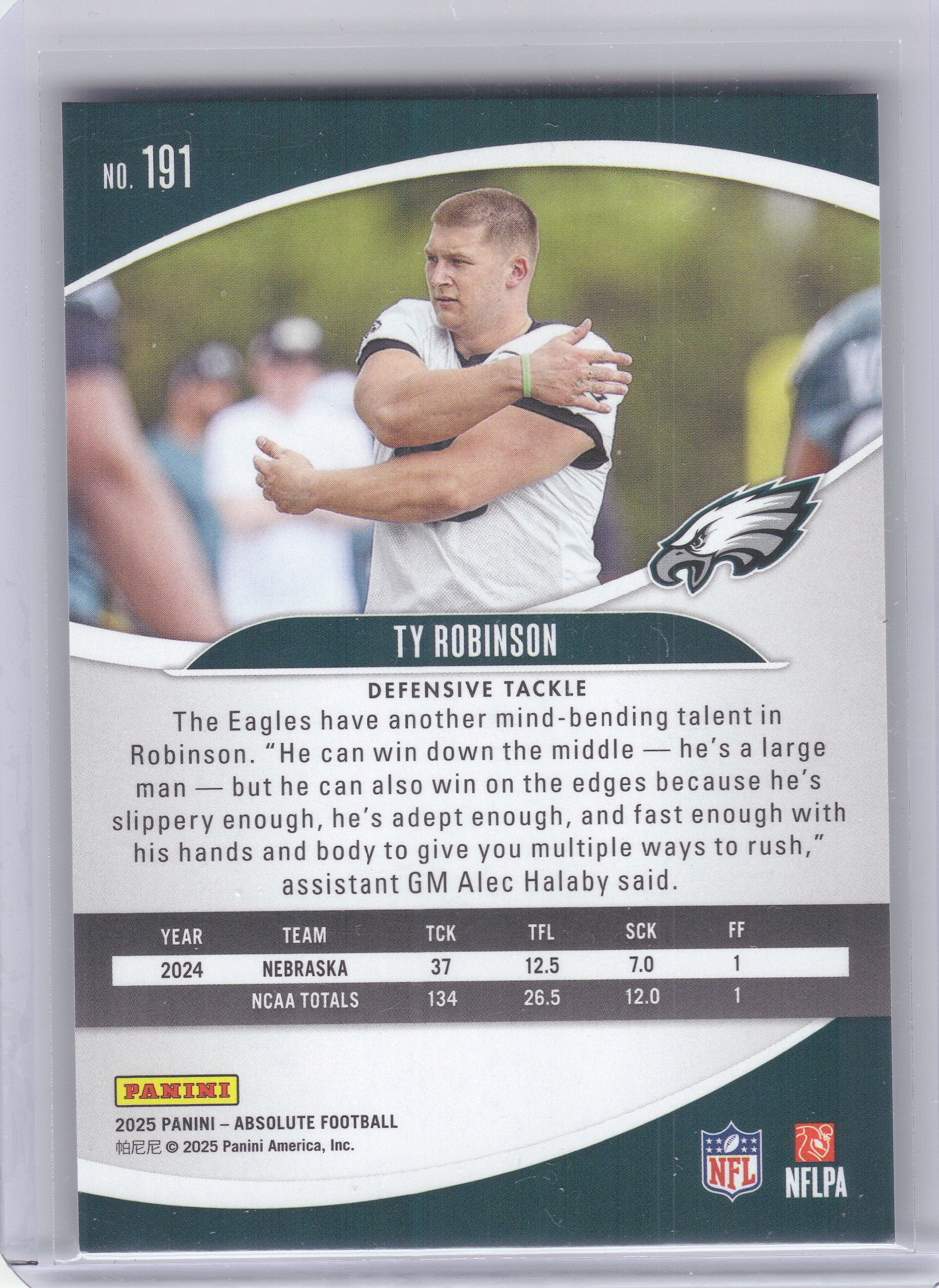 2025 Panini Absolute #191 Ty Robinson Black Philadelphia Eagles RC