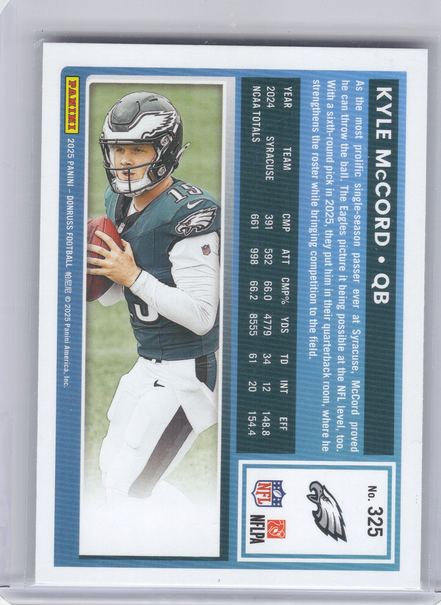 2025 Donruss #325 Kyle McCord Philadelphia Eagles RC
