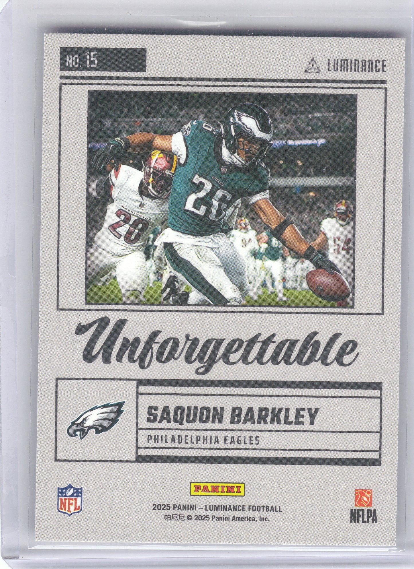 2025 Panini Luminance #15 Saquon Barkley Unforgettable Philadelphia Eagles