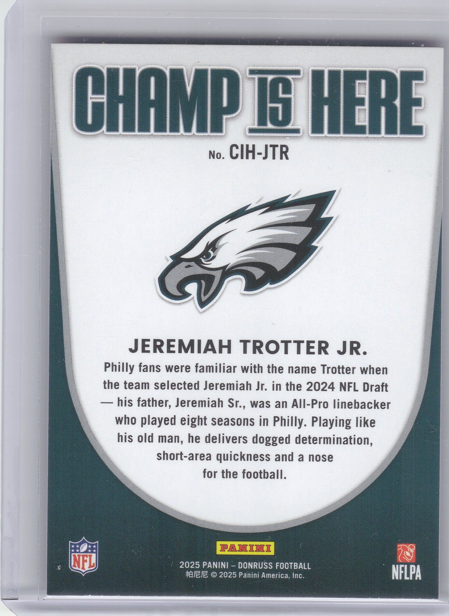 2025 Donruss #CIH-JTR Jeremiah Trotter Jr. Champ is Here Philadelphia Eagles
