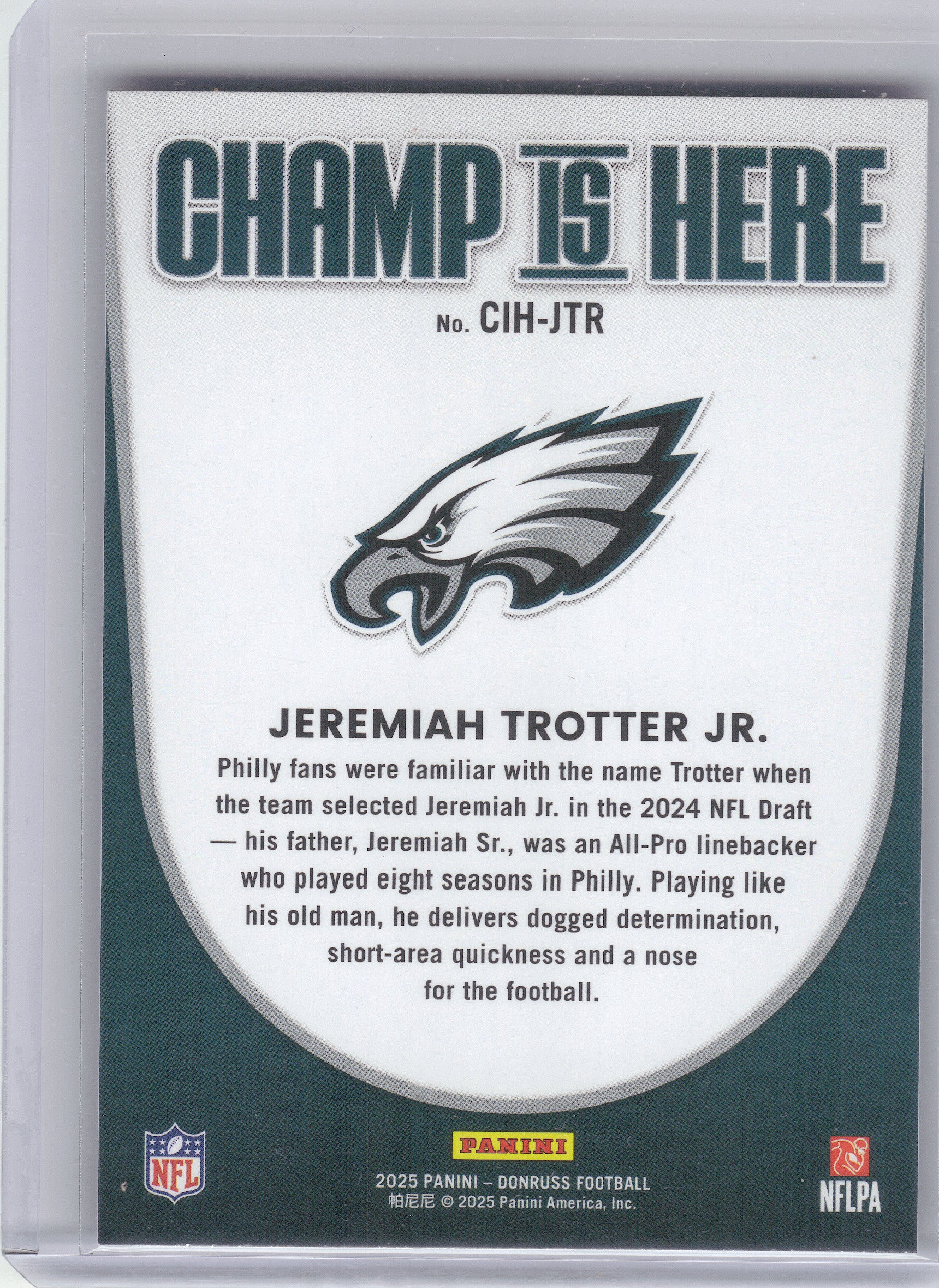 2025 Donruss #CIH-JTR Jeremiah Trotter Jr. Champ is Here Philadelphia Eagles