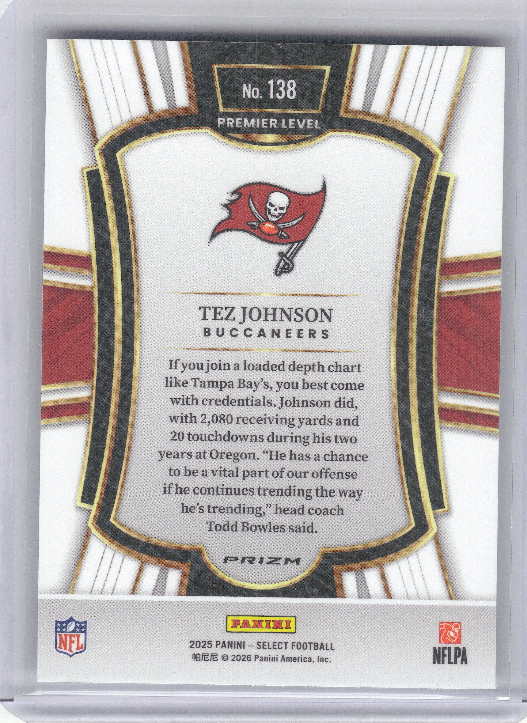 2025 Panini Select #138 Tez Johnson Silver Prizm Tampa Bay Buccaneers