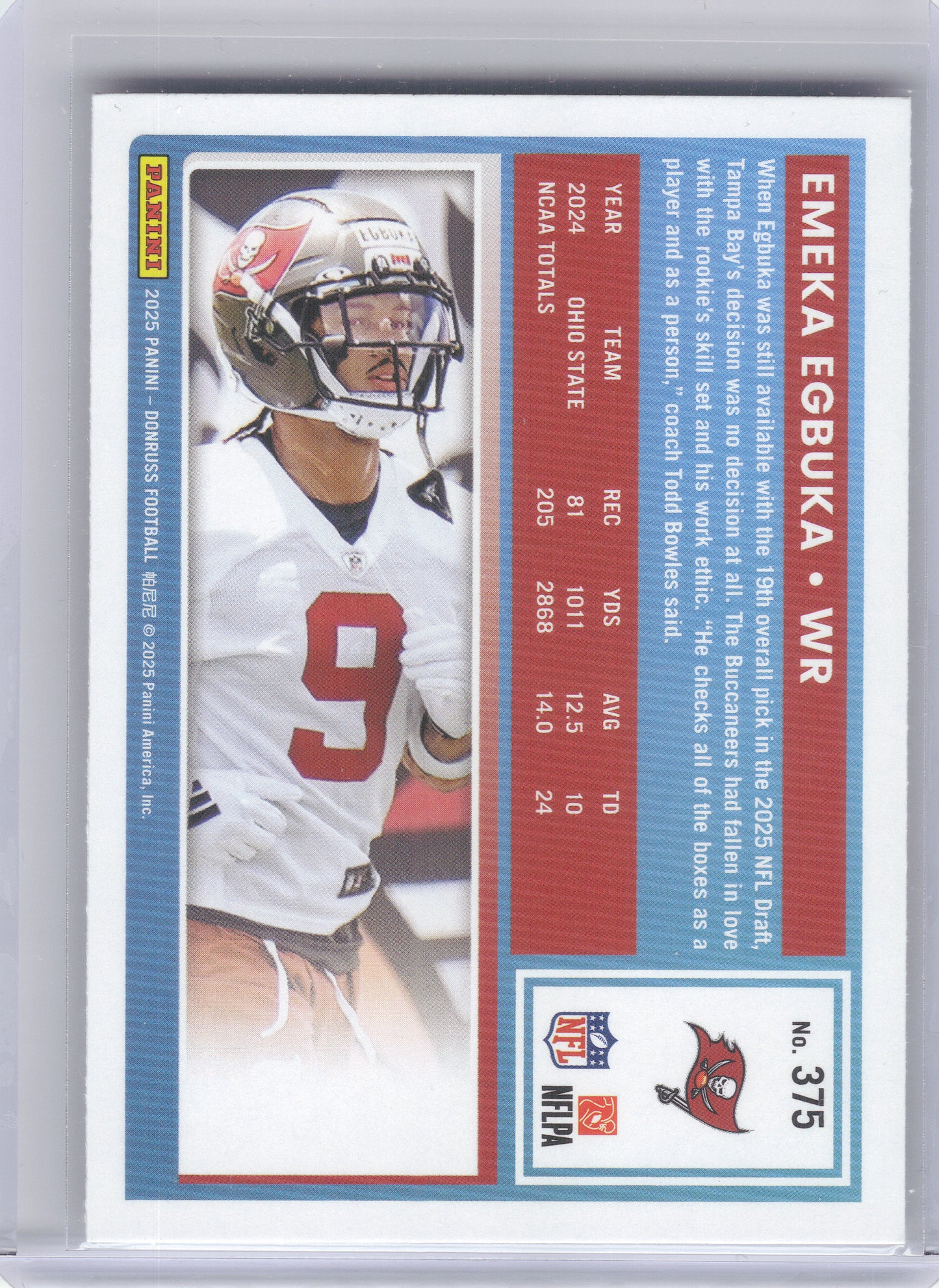 2025 Donruss #375 Emeka Egbuka Tampa Bay Buccaneers RC