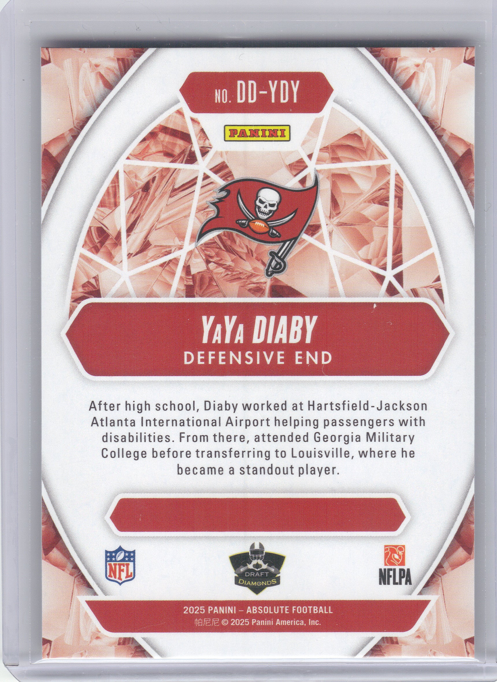 2025 Panini Absolute #DD-YDY YaYa Diaby Draft Diamonds Tampa Bay Buccaneers