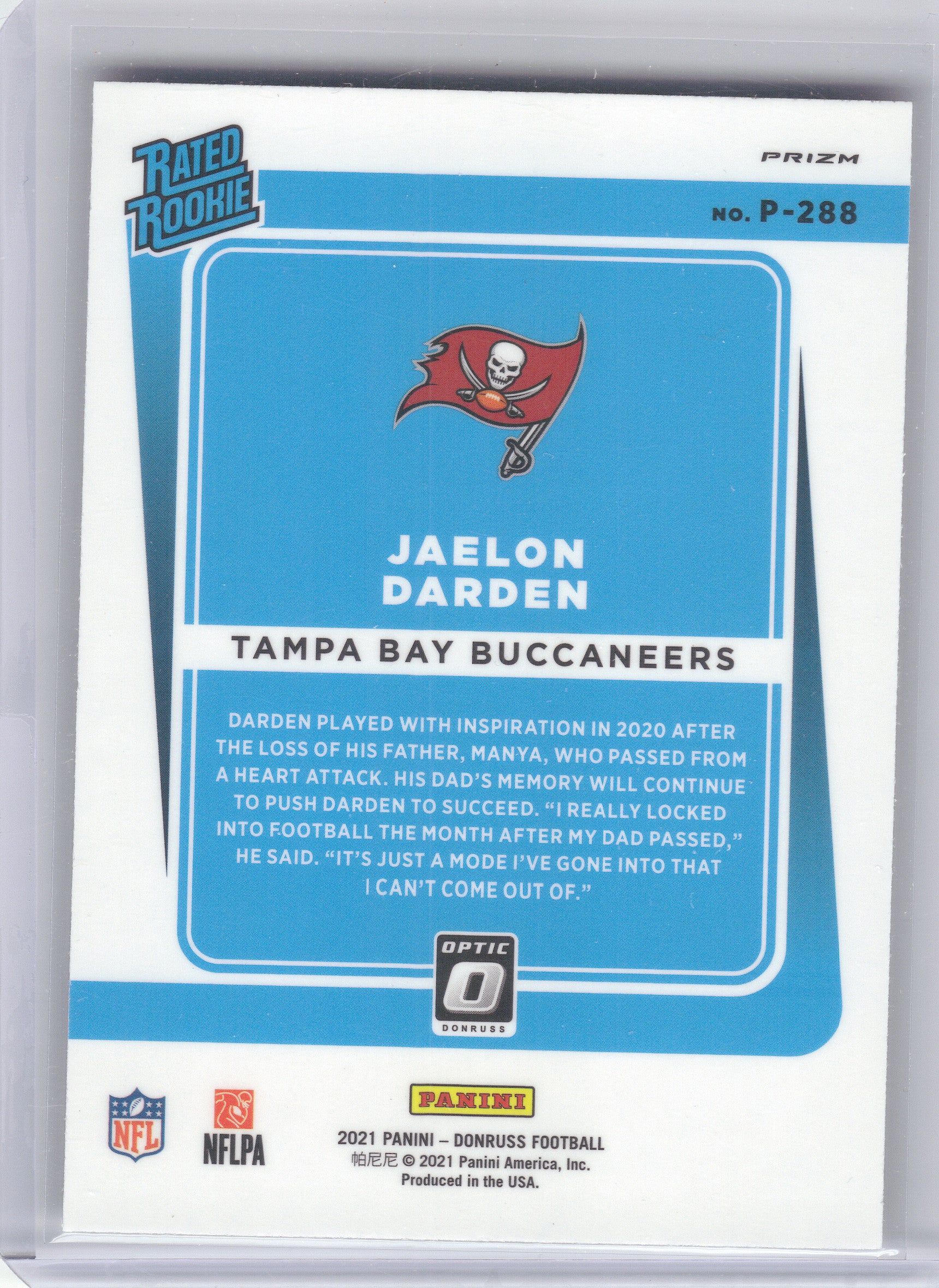 2021 Donruss #P-288 Jaelon Darden Optic Rated Rookie Preview Red and Green Tampa Bay Buccaneers