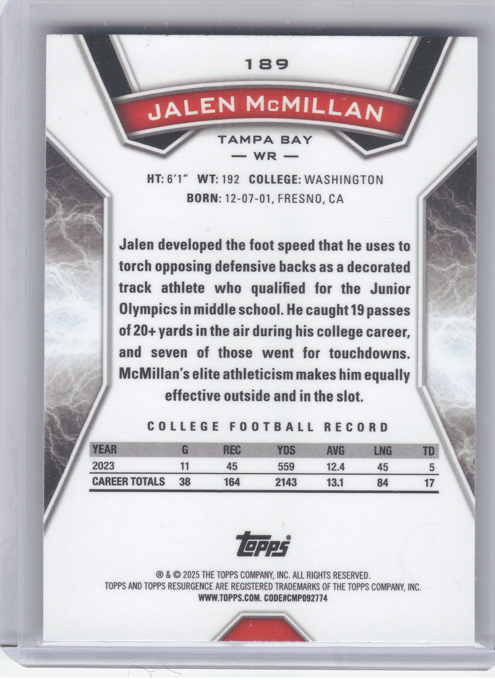 2024 Topps Resurgence #189 Jalen McMillan Refractor Tampa Bay Buccaneers RC
