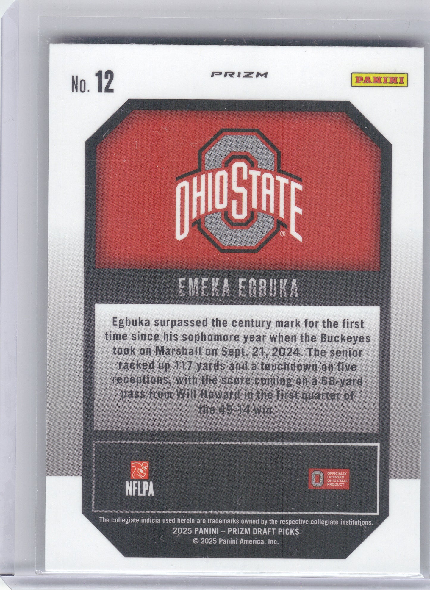 2025 Panini Prizm Draft Picks #12 Emeka Egbuka New Recruits Green Ohio State Buckeyes