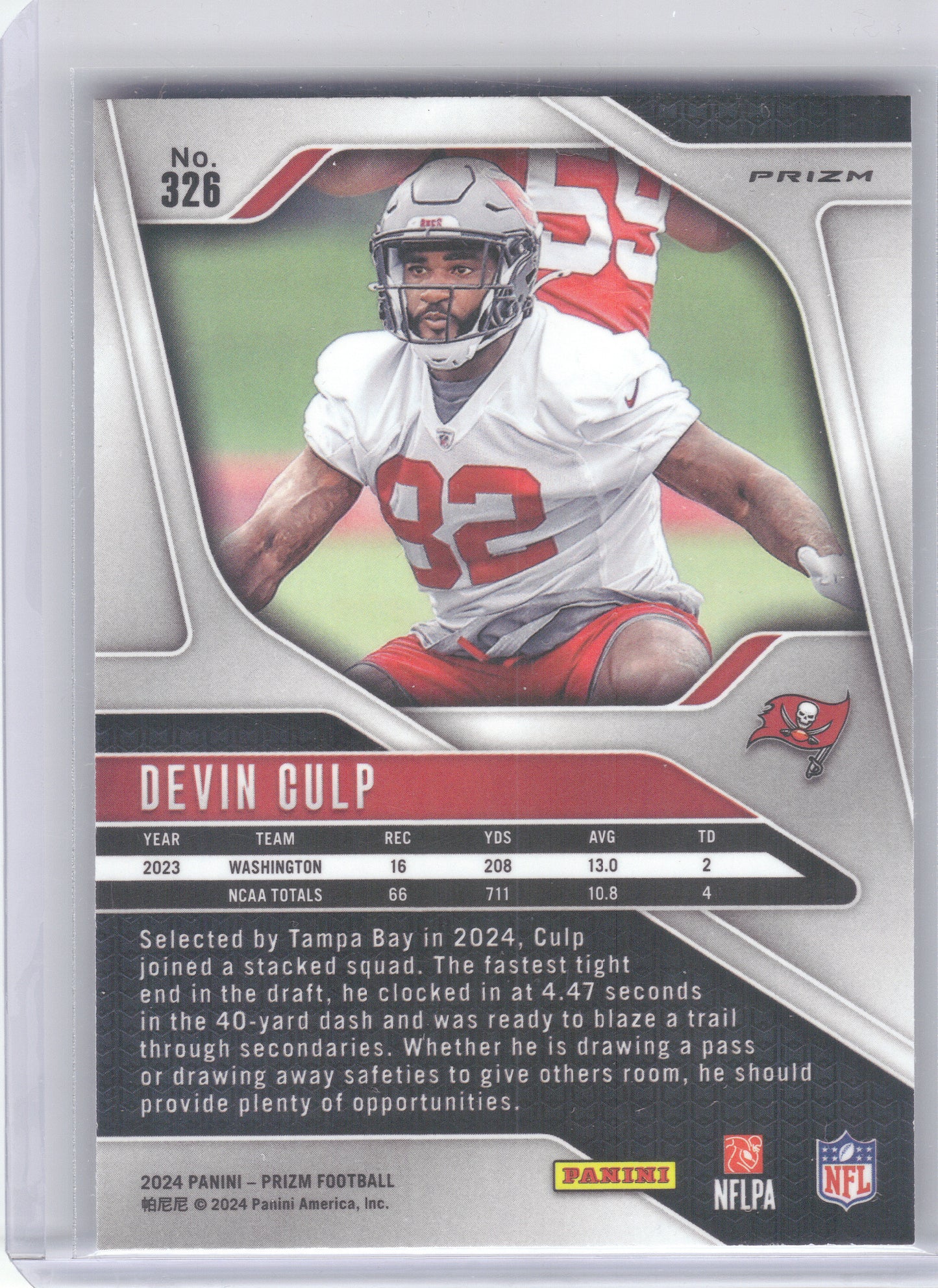 2024 Panini Prizm #326 Devin Culp Black and White Checker Tampa Bay Buccaneers RC