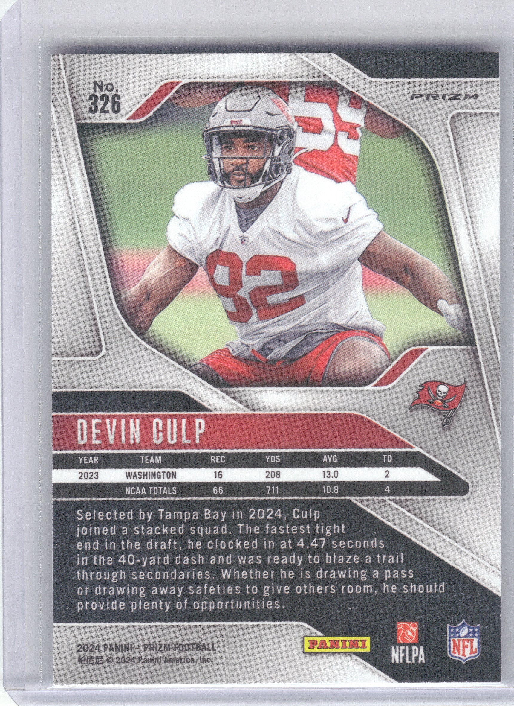 2024 Panini Prizm #326 Devin Culp Black and White Checker Tampa Bay Buccaneers RC